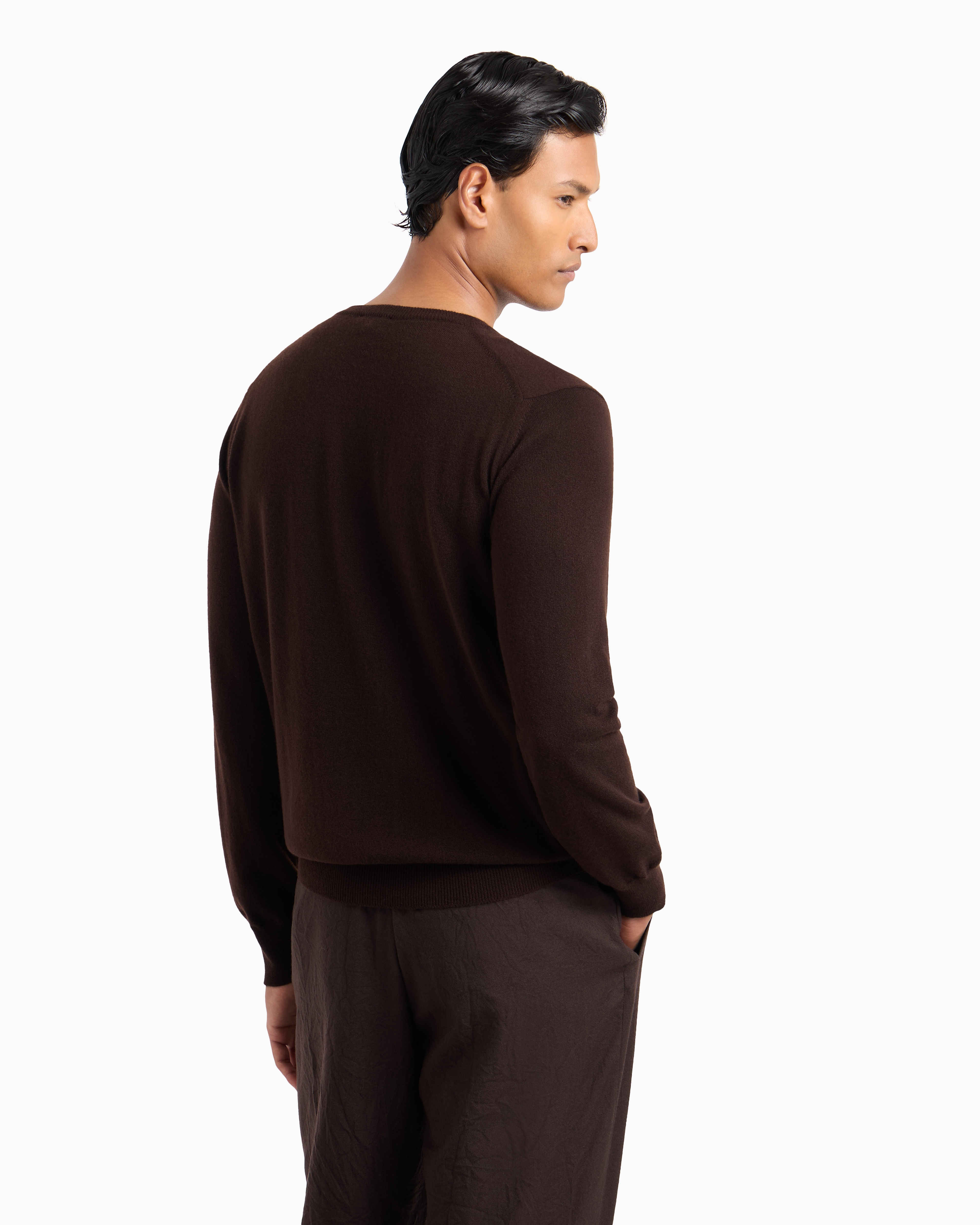 Giorgio Armani Cashmere crew neck jumper Man Brown Size 46