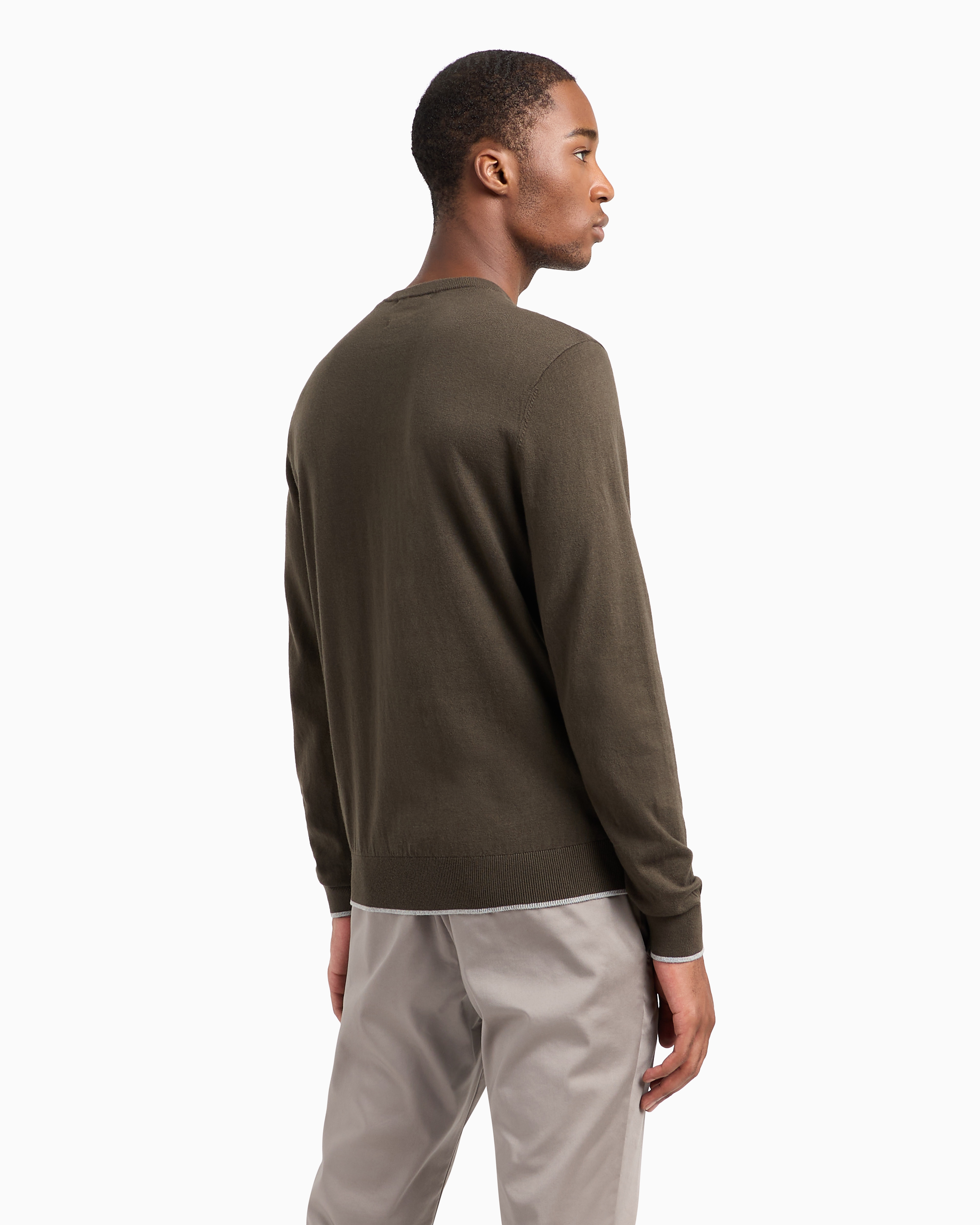 Shop Armani Exchange Basic Crew Neck Sweater With Asv Embroidered Logo In Green