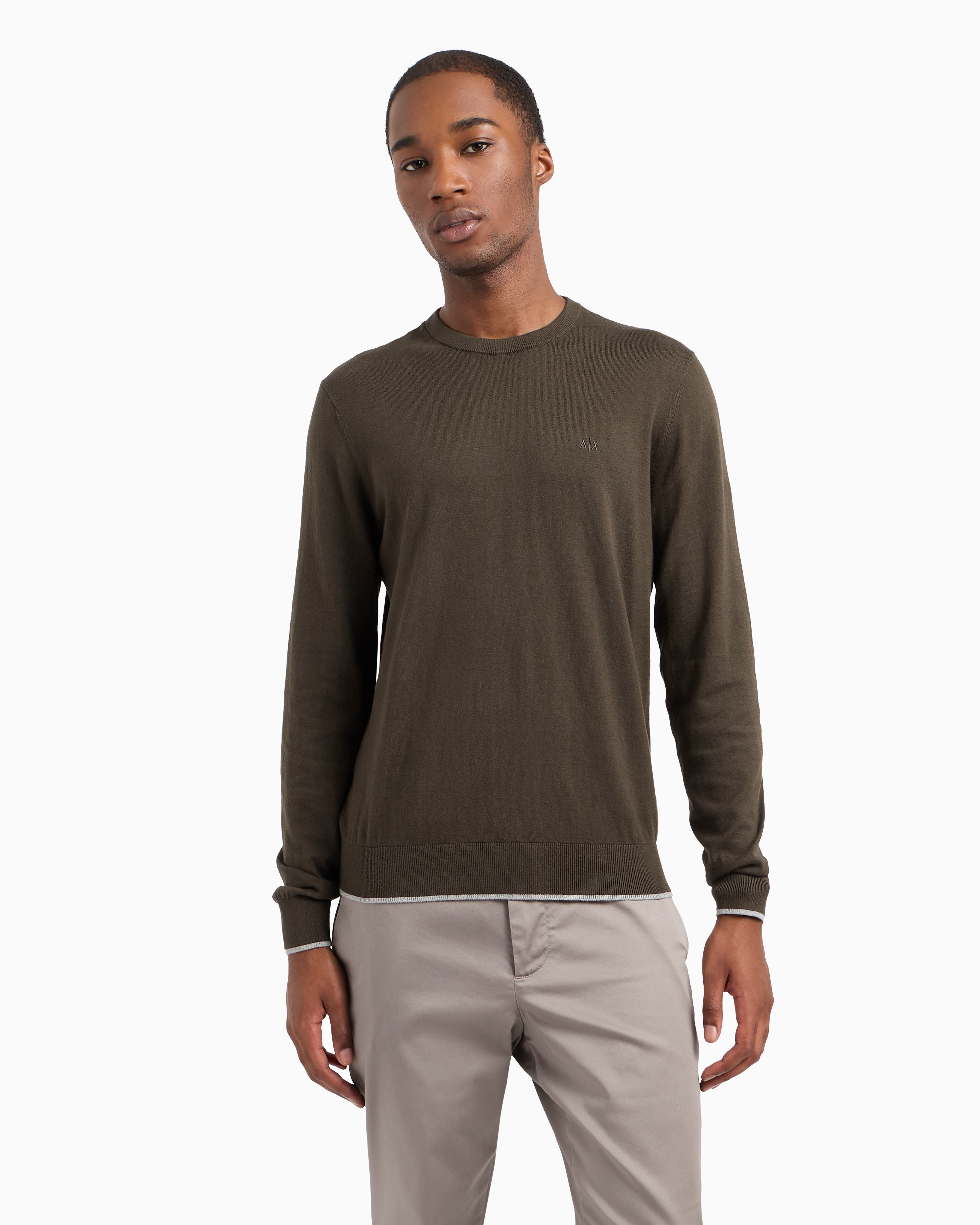 Shop Armani Exchange Basic Crew Neck Sweater With Asv Embroidered Logo In Green