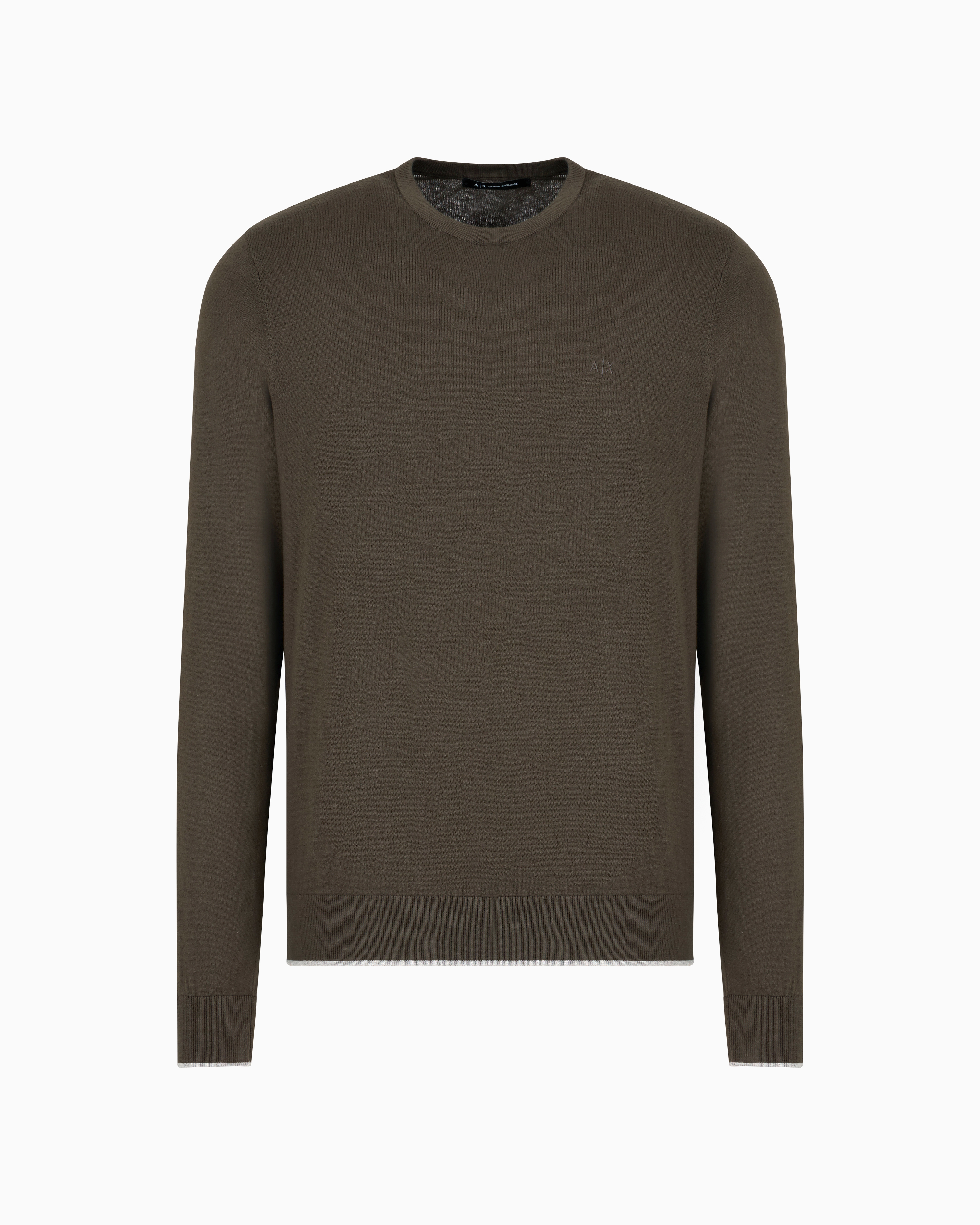 Shop Armani Exchange Basic Crew Neck Sweater With Asv Embroidered Logo In Green