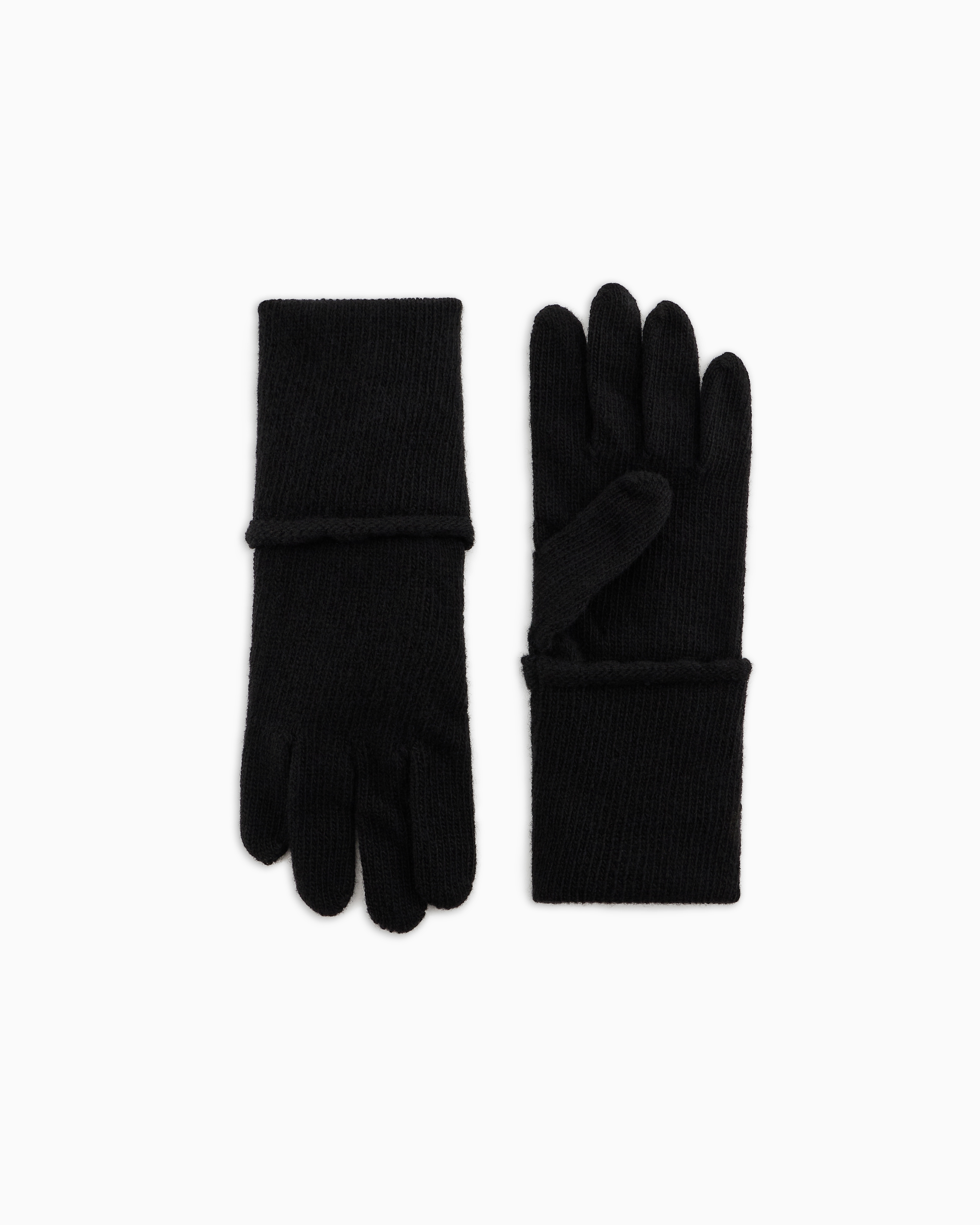 Emporio Armani Official Store Wool Knit Gloves With Ea Signature Logo Embroidery In Black