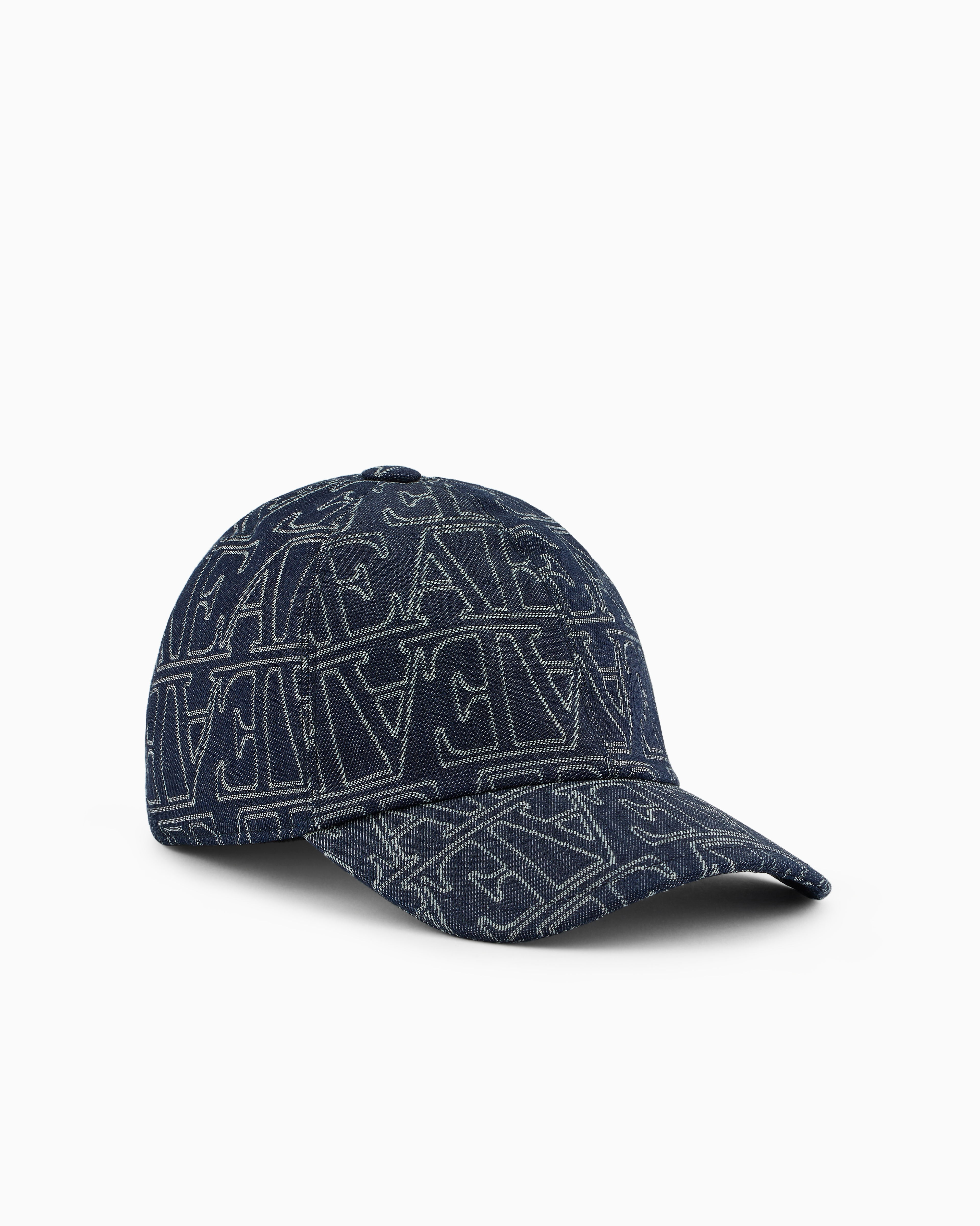 Emporio Armani Official Store Denim Baseball Cap With All-over Ea Lettering In Pattern