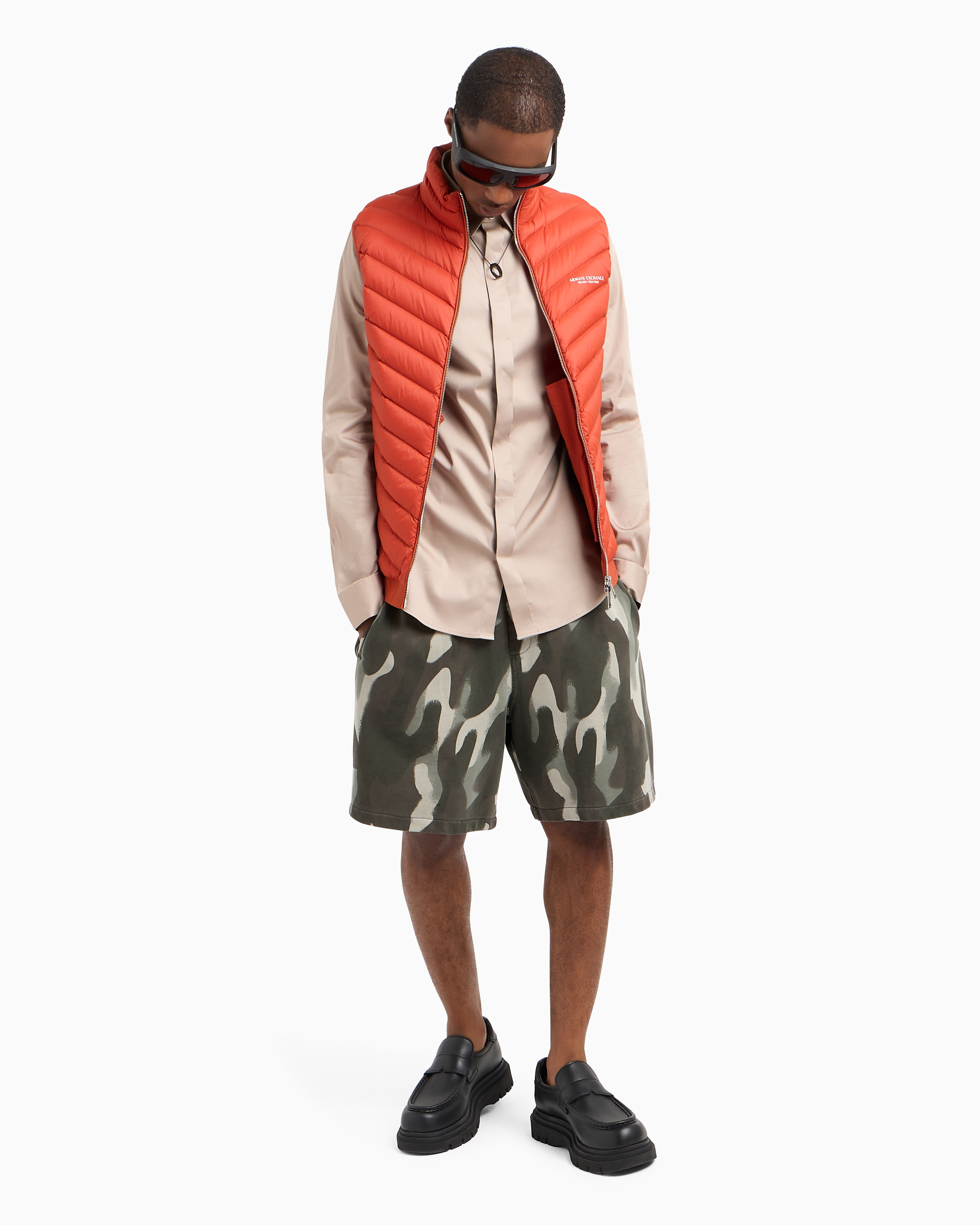 Shop Armani Exchange Double-face Padded Sleeveless Down Jacket In Orange