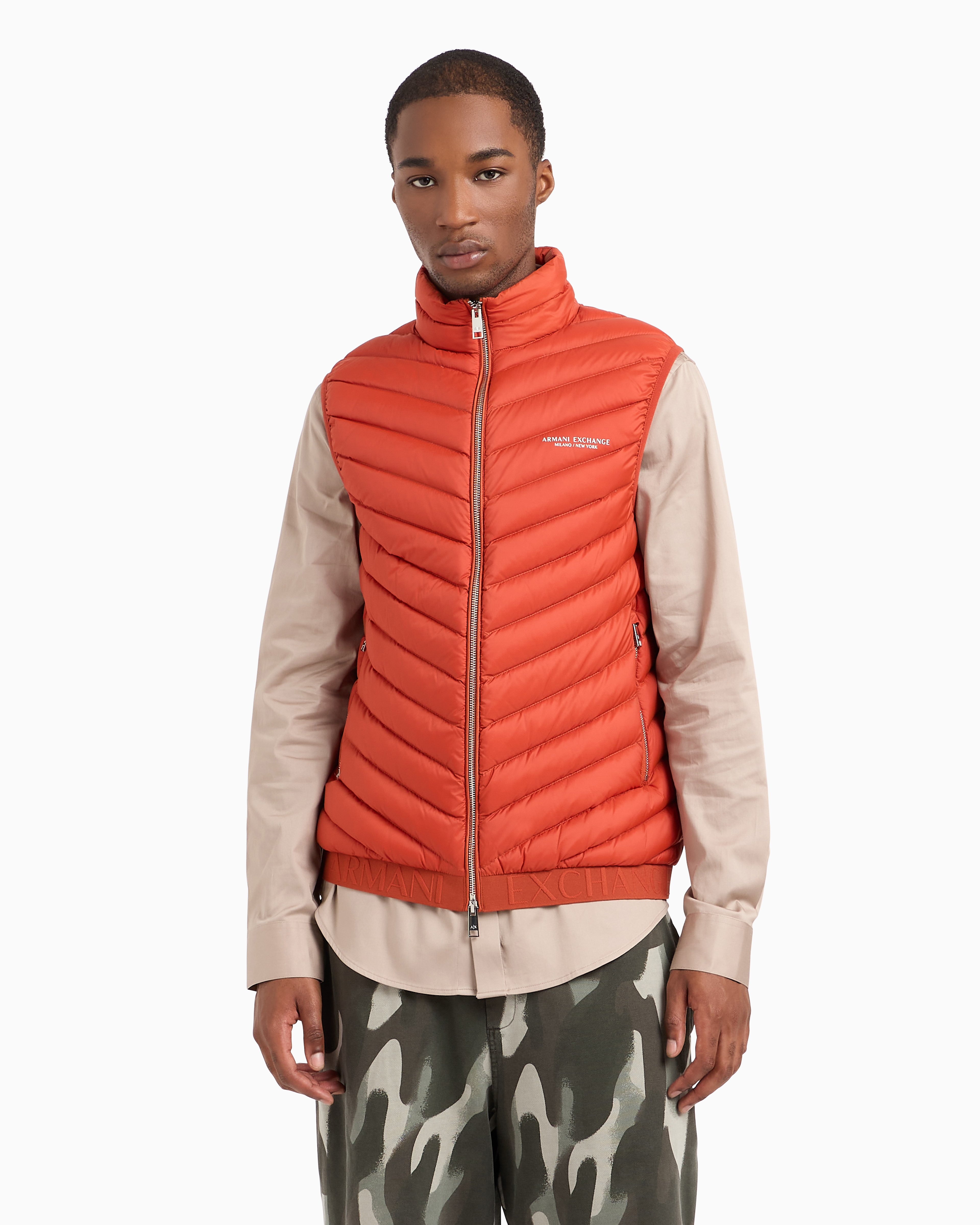 Shop Armani Exchange Double-face Padded Sleeveless Down Jacket In Orange