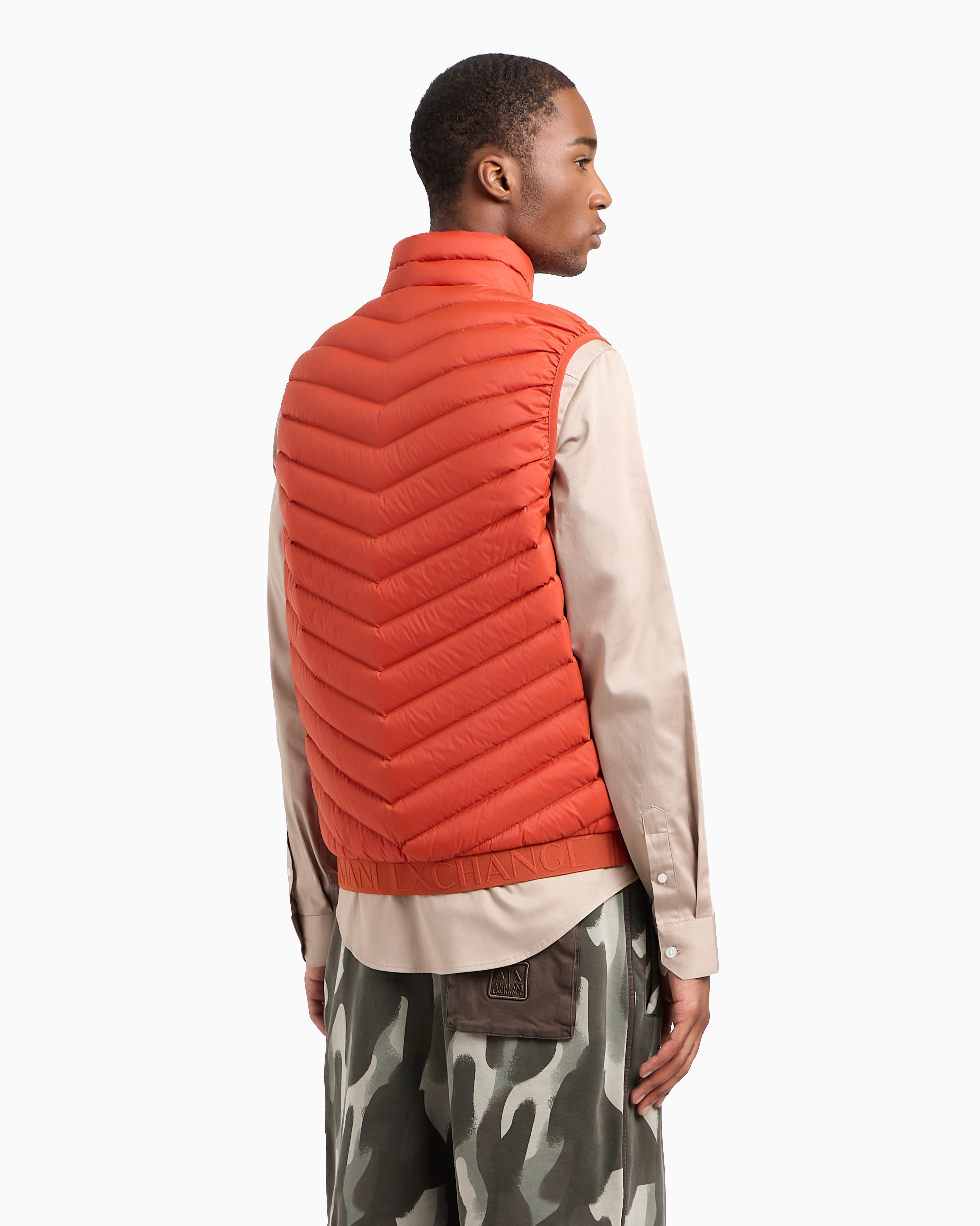 Shop Armani Exchange Double-face Padded Sleeveless Down Jacket In Orange