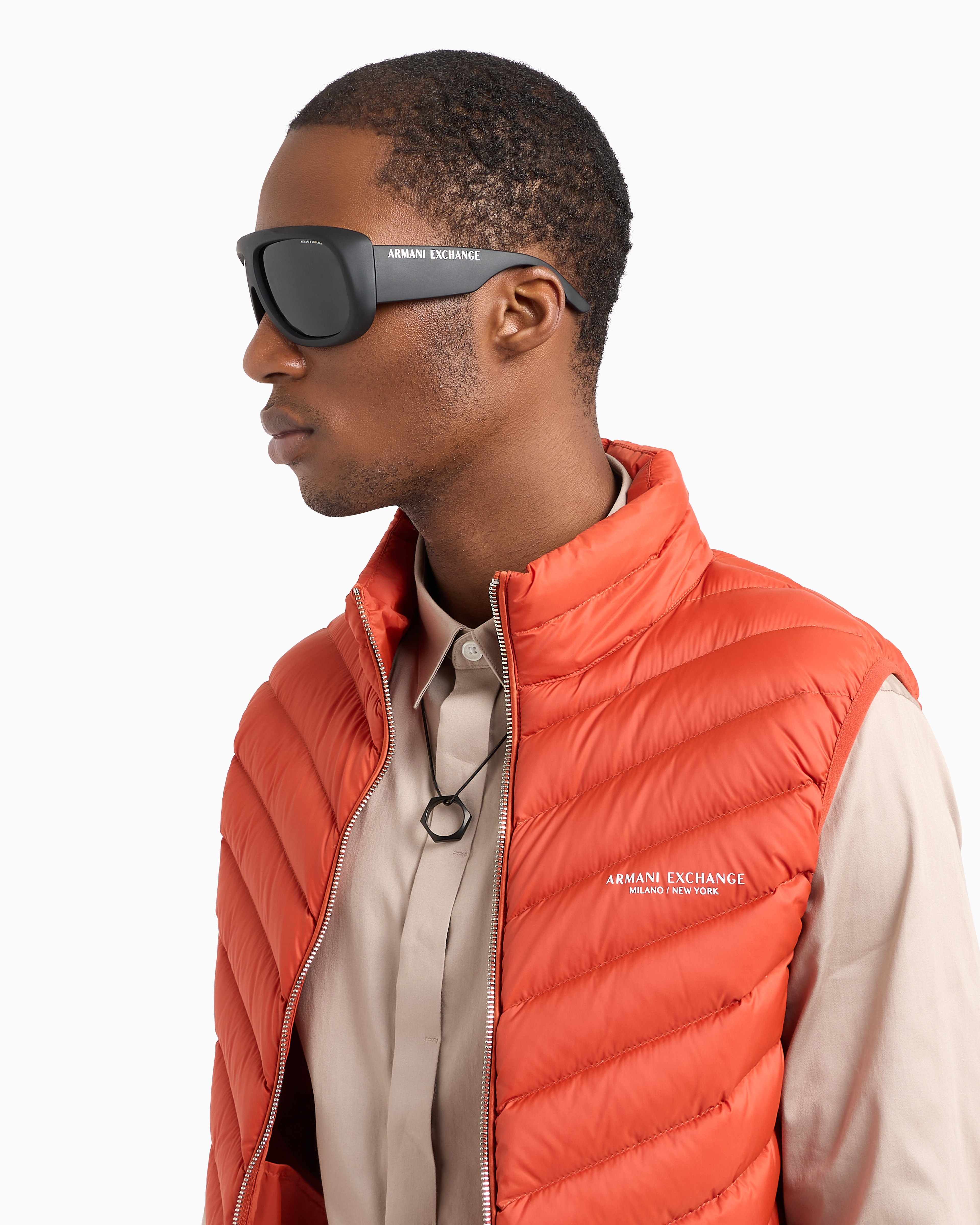 Shop Armani Exchange Double-face Padded Sleeveless Down Jacket In Orange