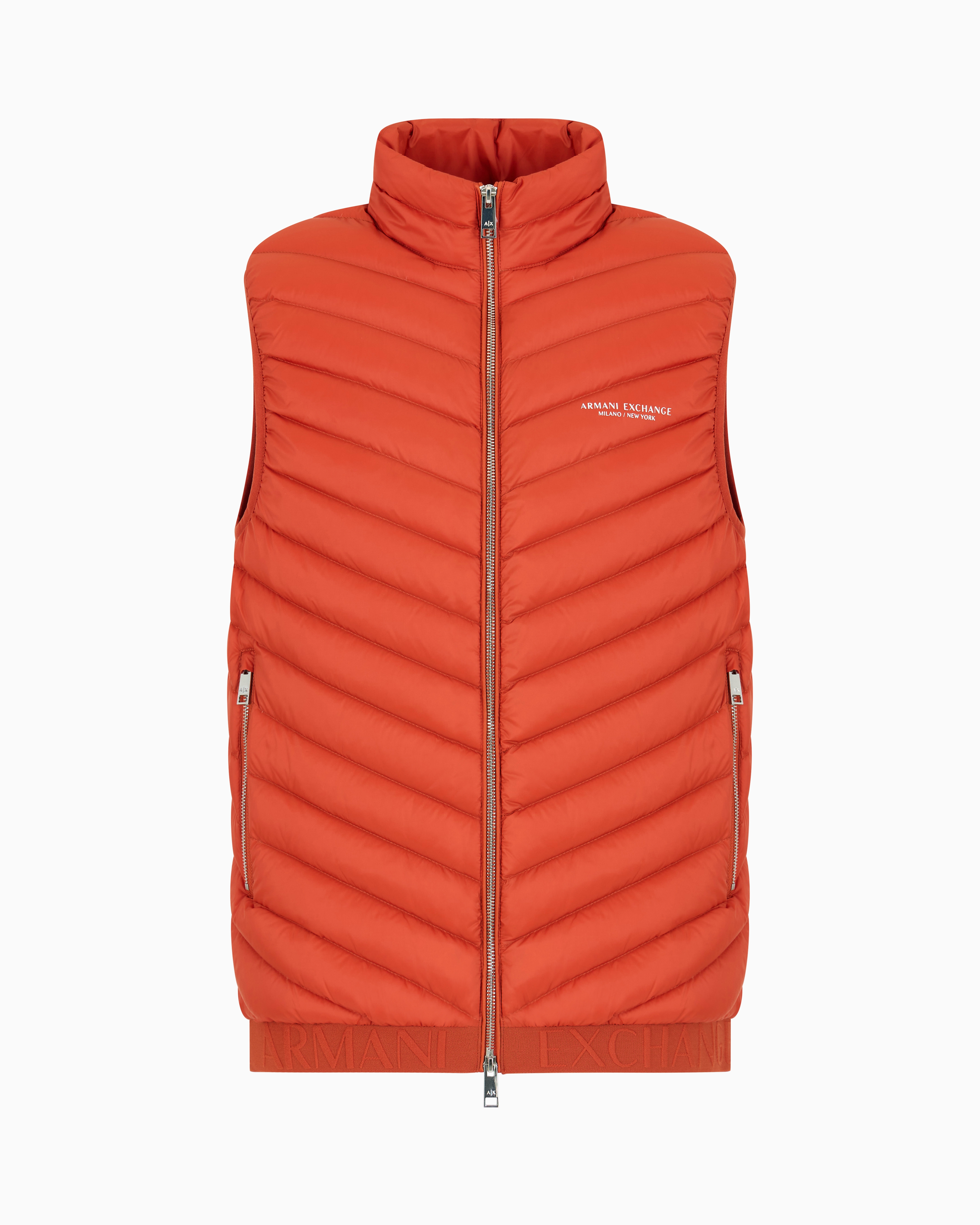 Shop Armani Exchange Double-face Padded Sleeveless Down Jacket In Orange