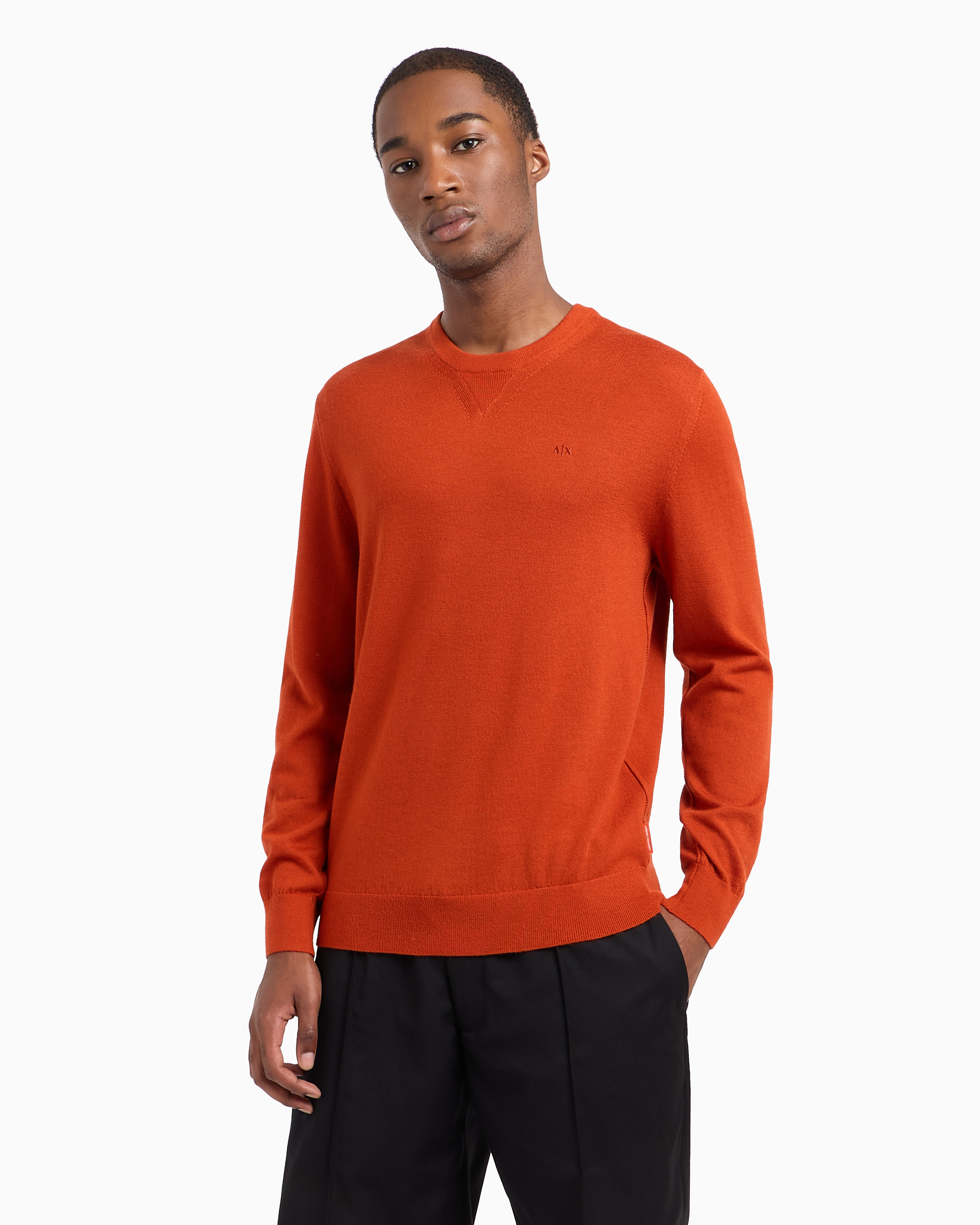 Shop Armani Exchange Crewneck Sweater In Virgin Wool In Orange