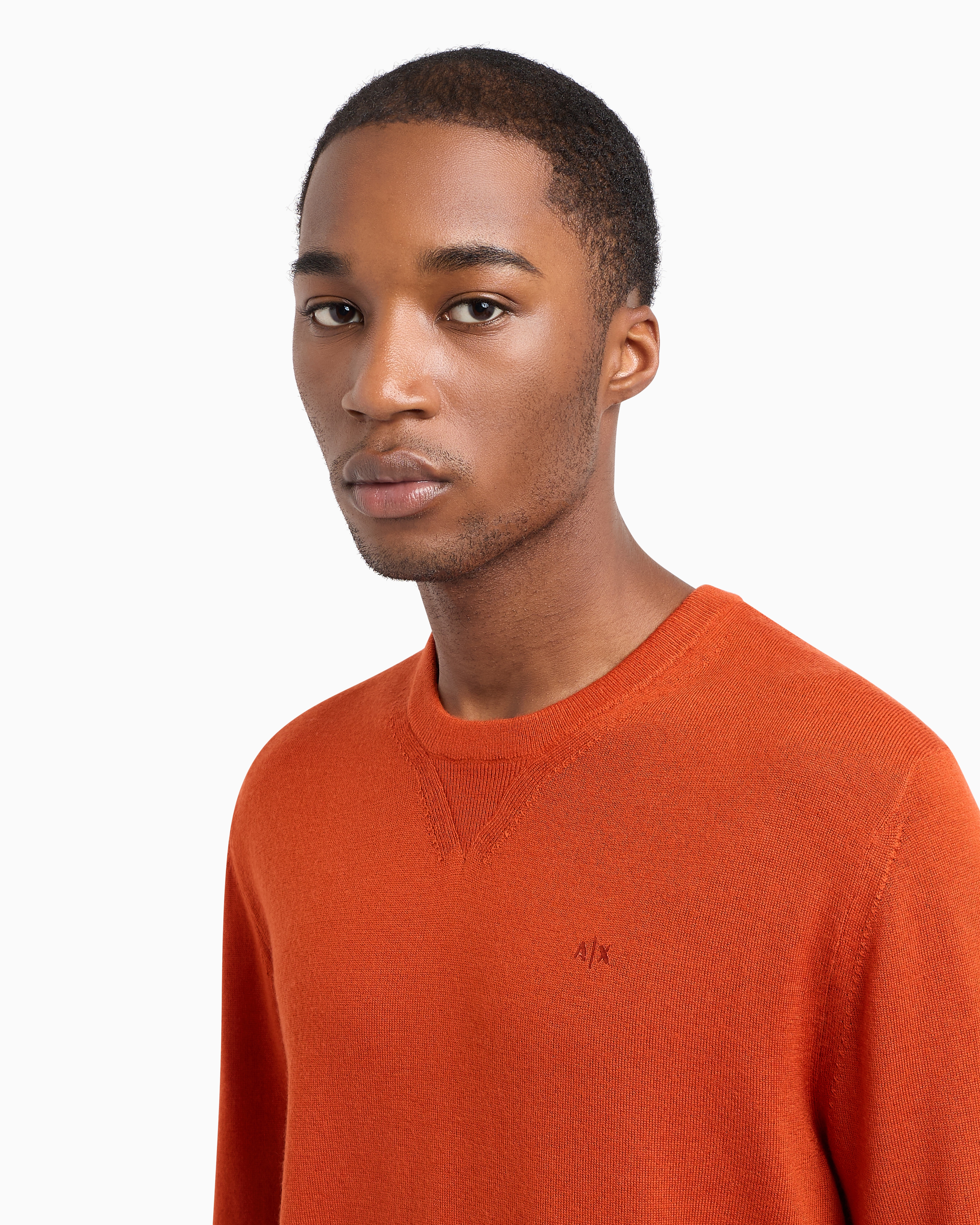 Shop Armani Exchange Crewneck Sweater In Virgin Wool In Orange