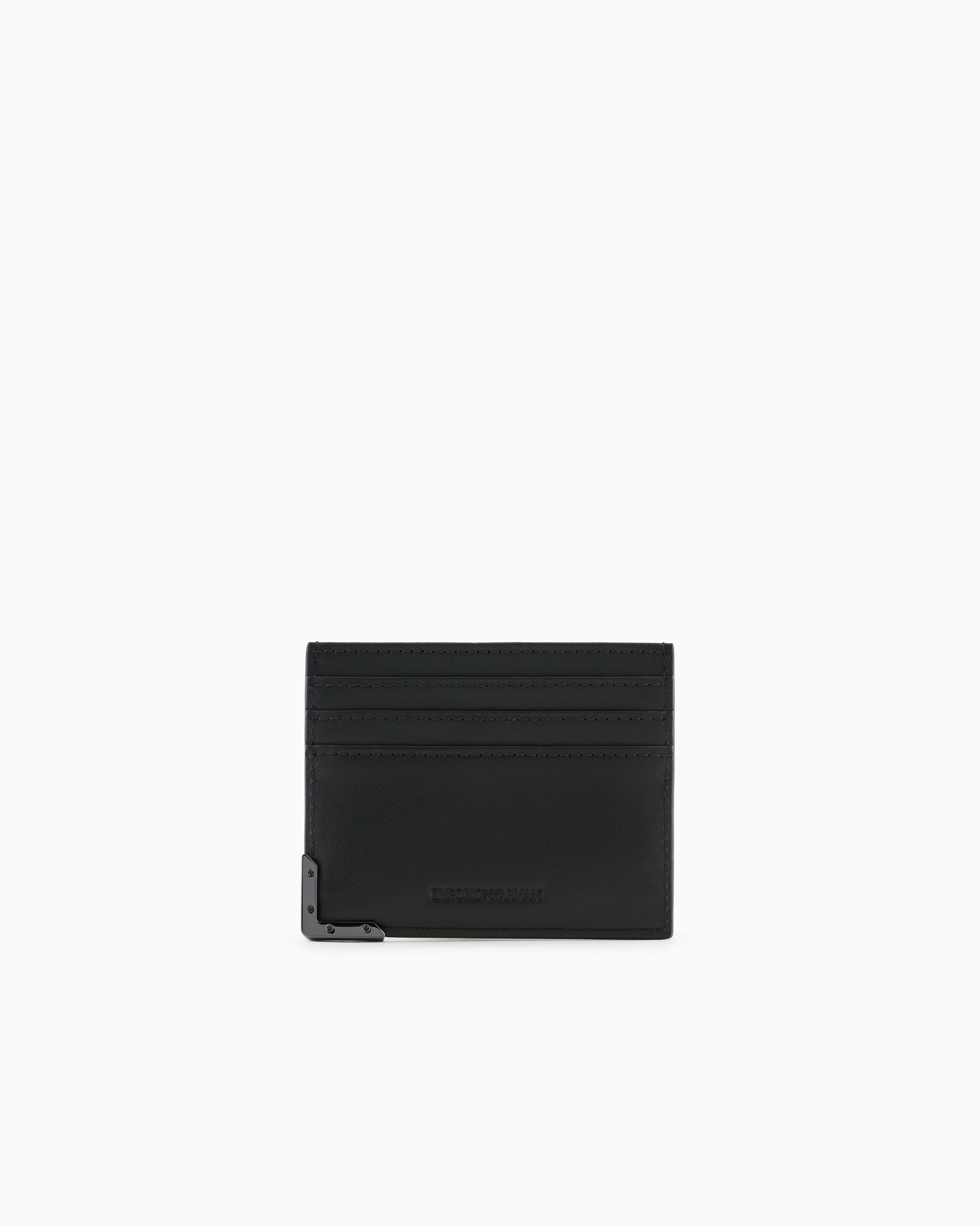 Emporio Armani Official Store Porte-cartes En Cuir Avec Motif En Relief All Over In Noir