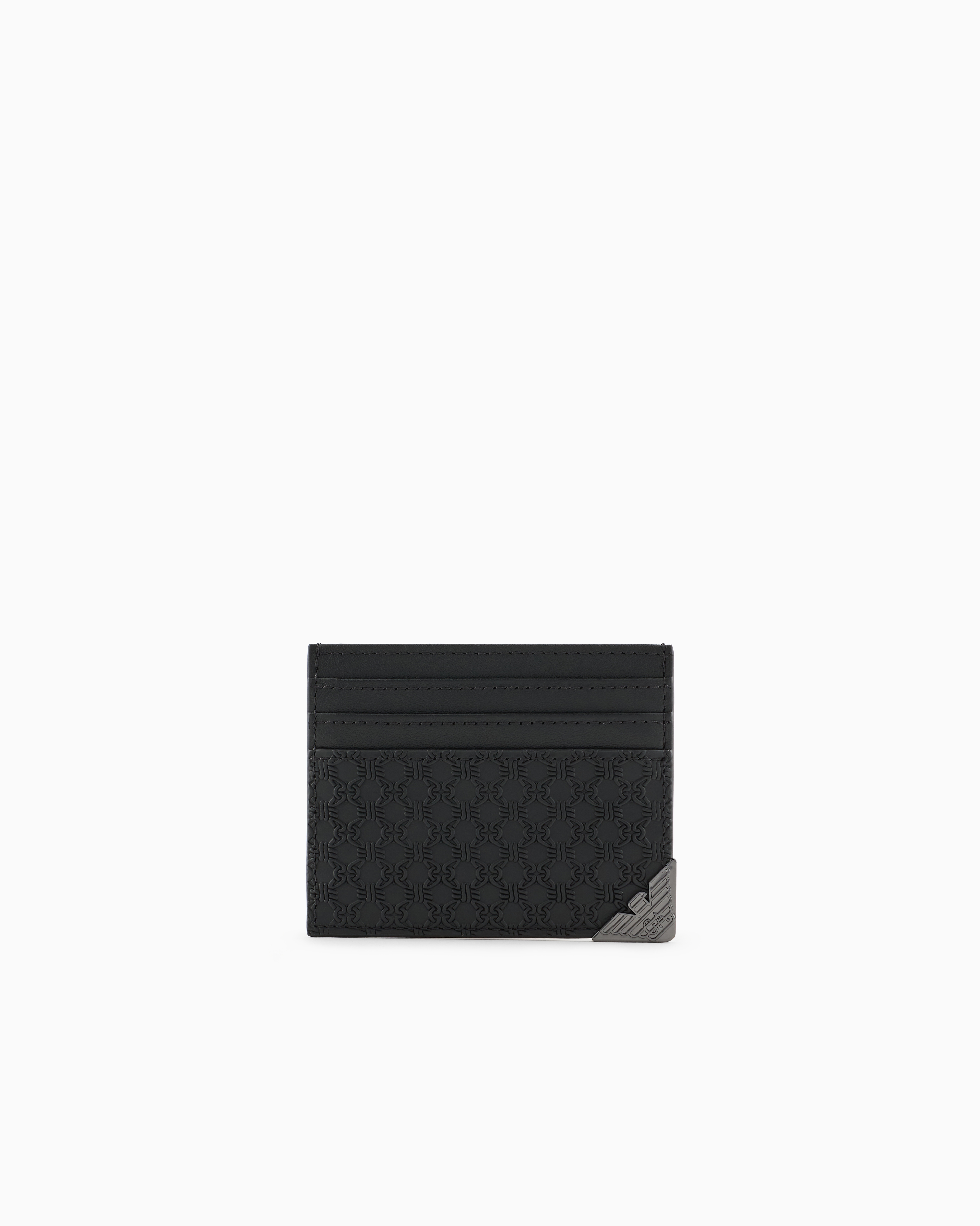 Emporio Armani Official Store Porte-cartes En Cuir Avec Motif En Relief All Over In Noir