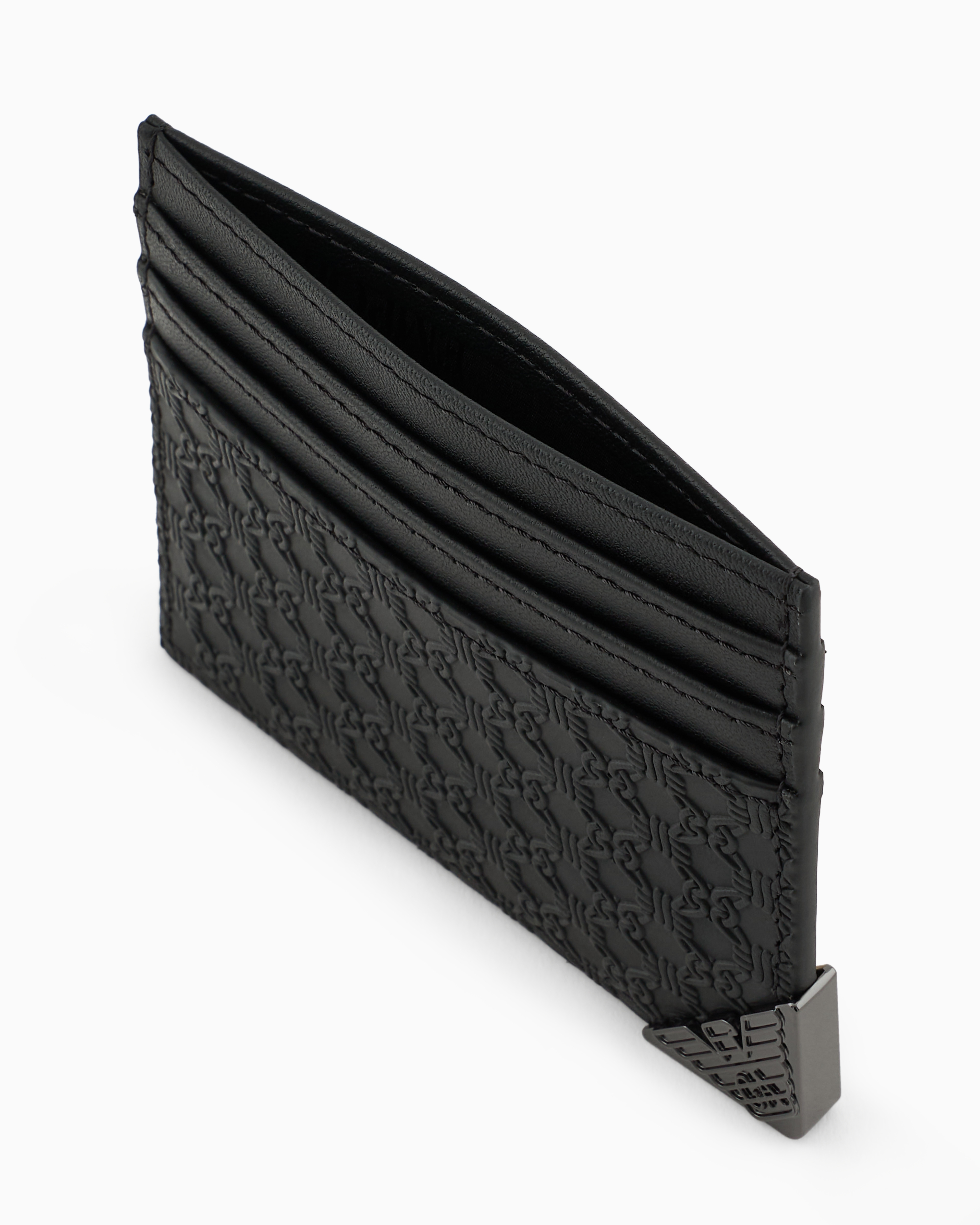 Emporio Armani Official Store Porte-cartes En Cuir Avec Motif En Relief All Over In Noir