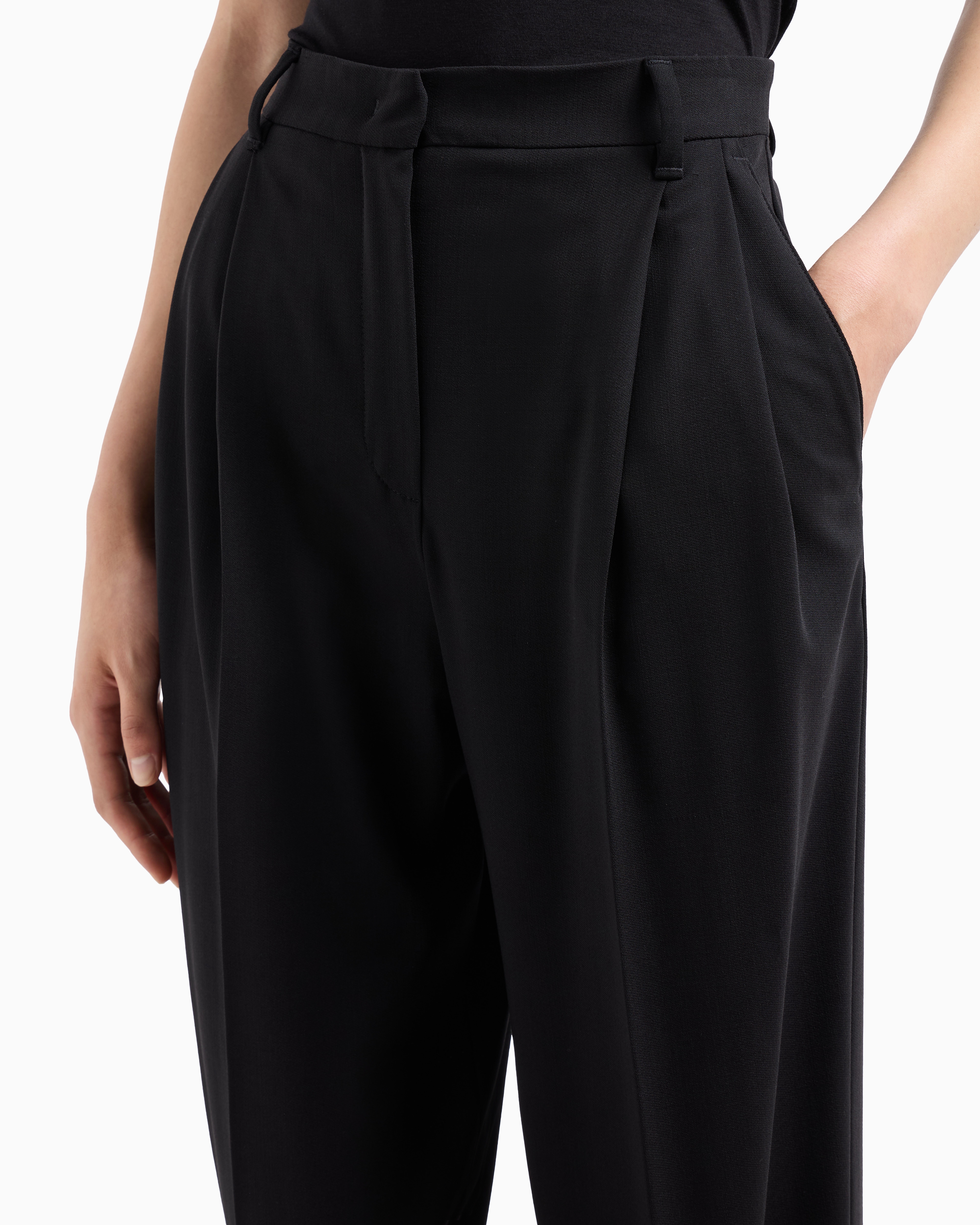 Emporio Armani Darted Trousers In Barathea Wool In Black