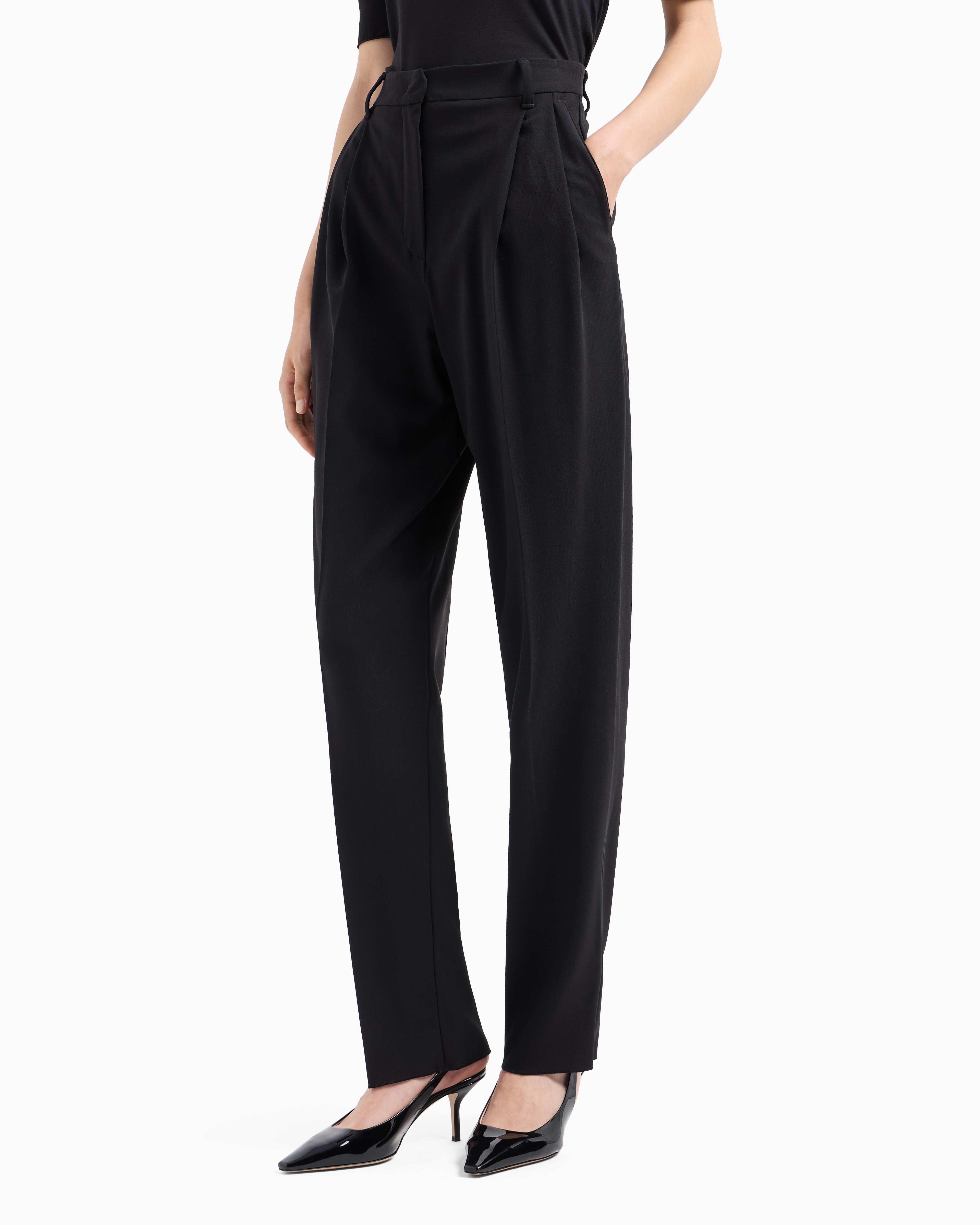 Emporio Armani Darted Trousers In Barathea Wool In Black