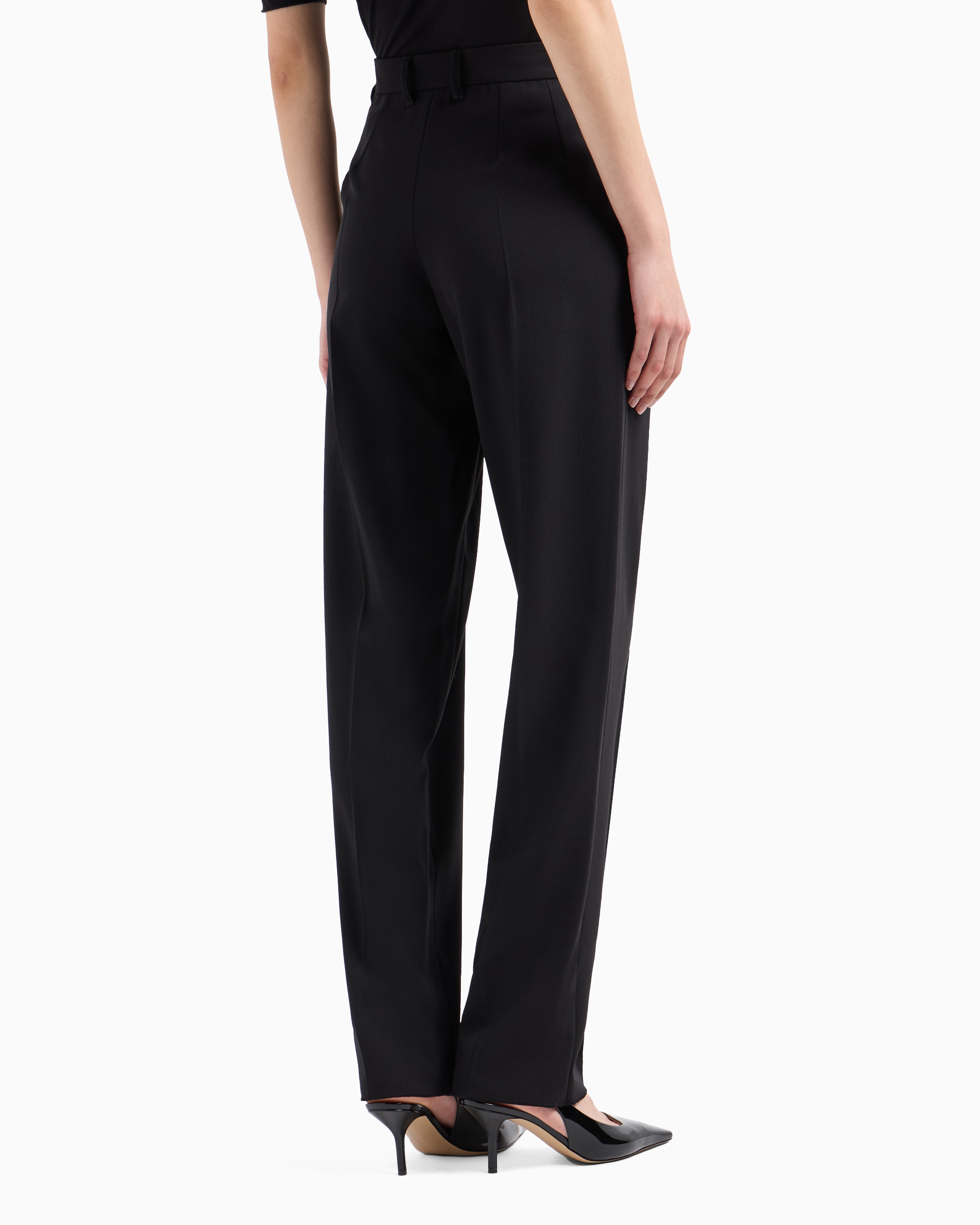 Emporio Armani Darted Trousers In Barathea Wool In Black