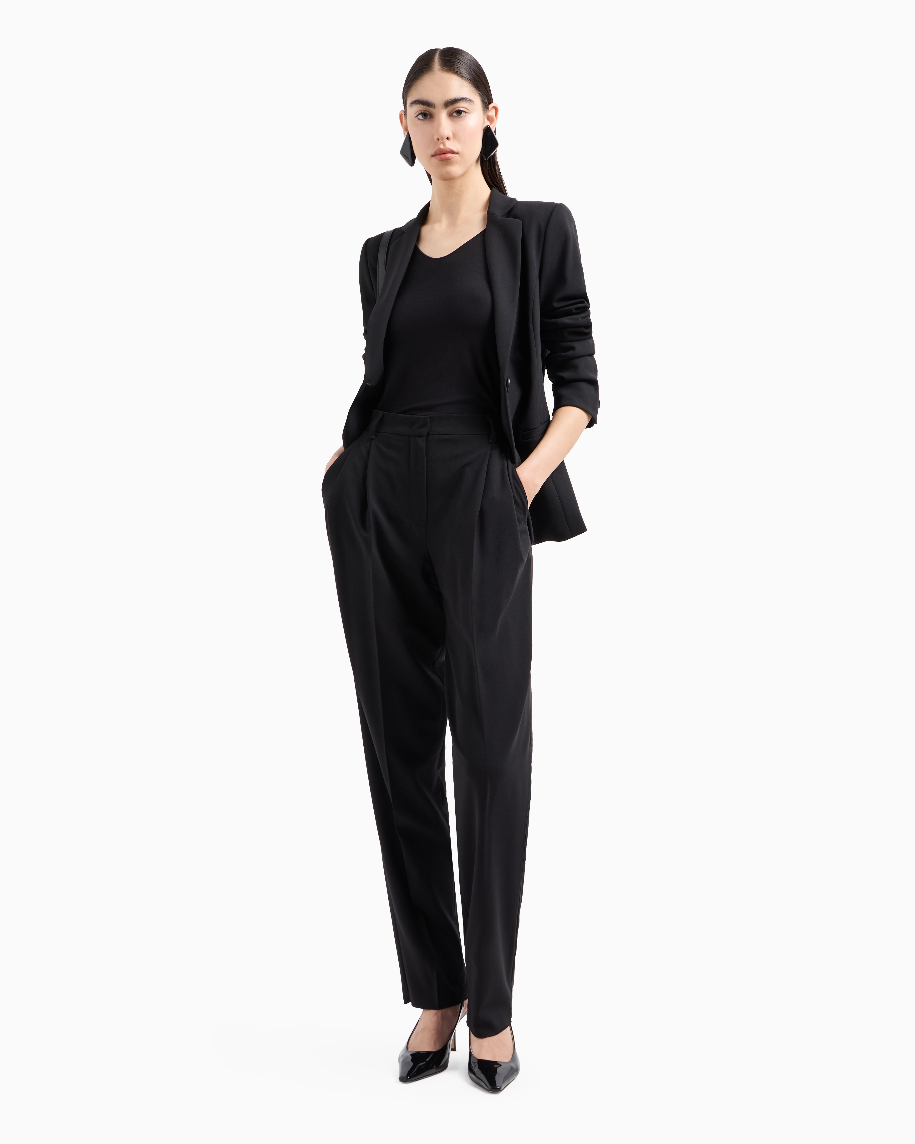 Emporio Armani Darted Trousers In Barathea Wool In Black