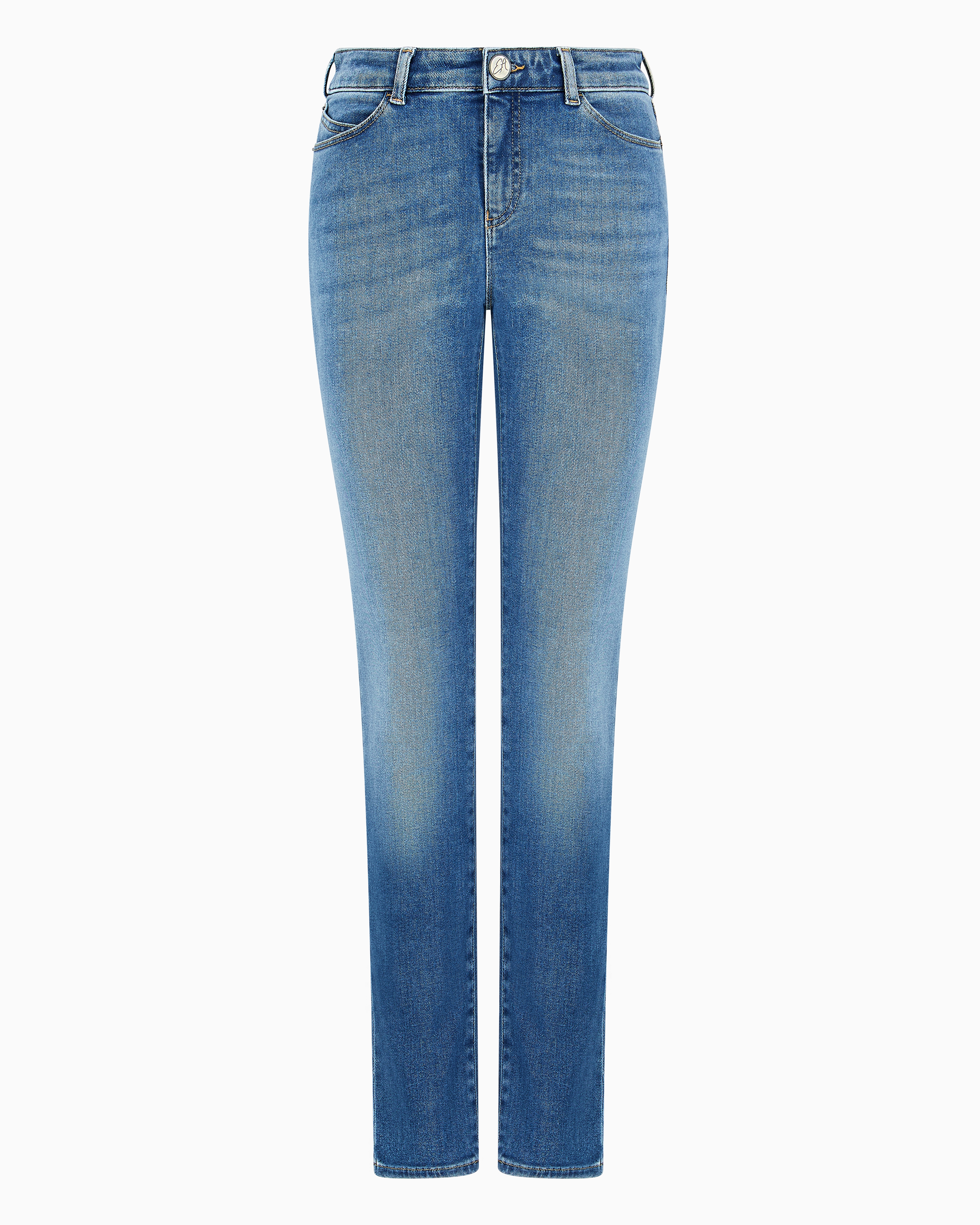 Emporio Armani Official Store Asv J18 High-waisted Skinny-leg Jeans In A Worn-look Organic Stretch Denim In Light Blue