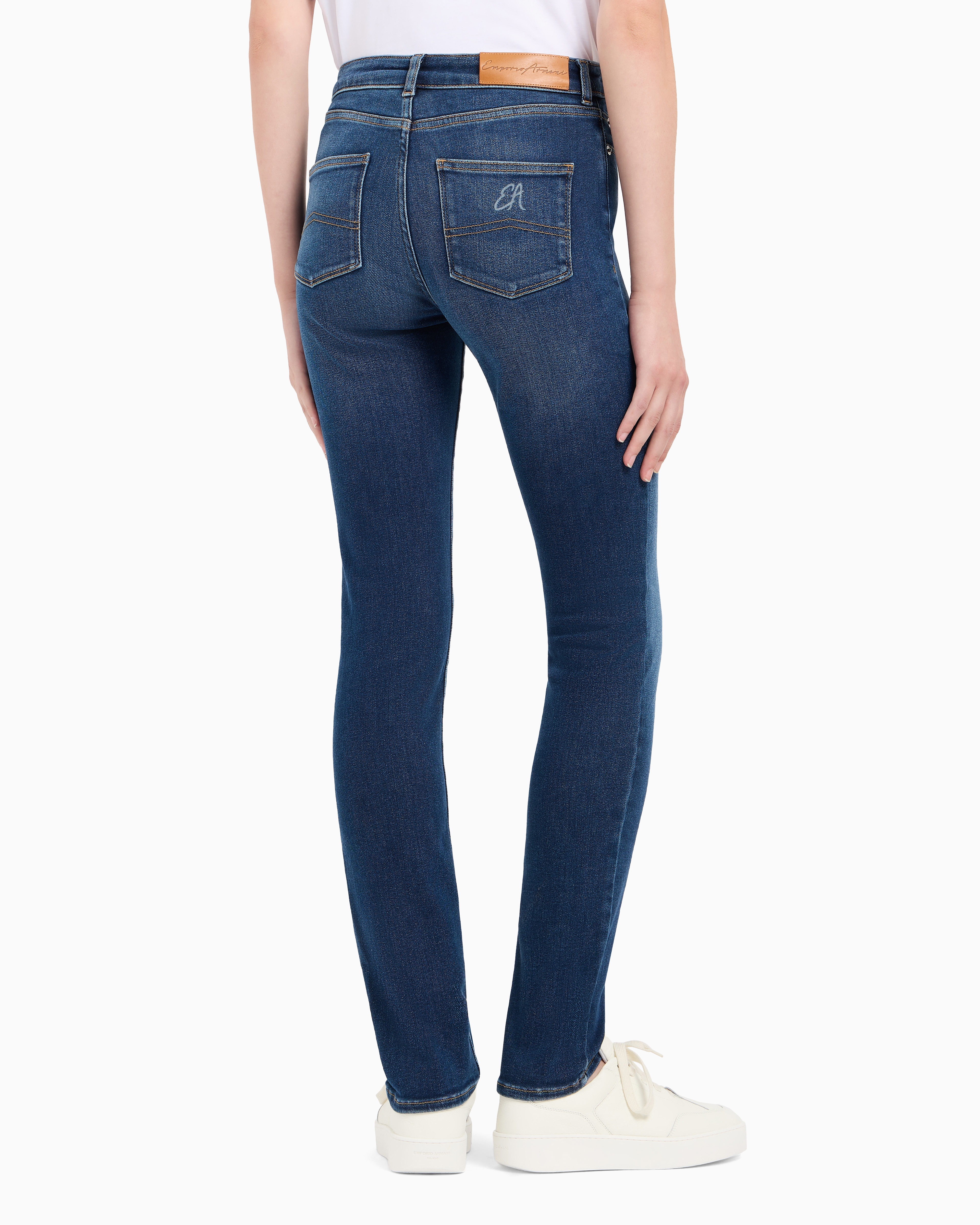 Emporio Armani Official Store Asv J18 High-waisted Skinny-leg Jeans In A Worn-look Organic Stretch Denim In Medium Blue