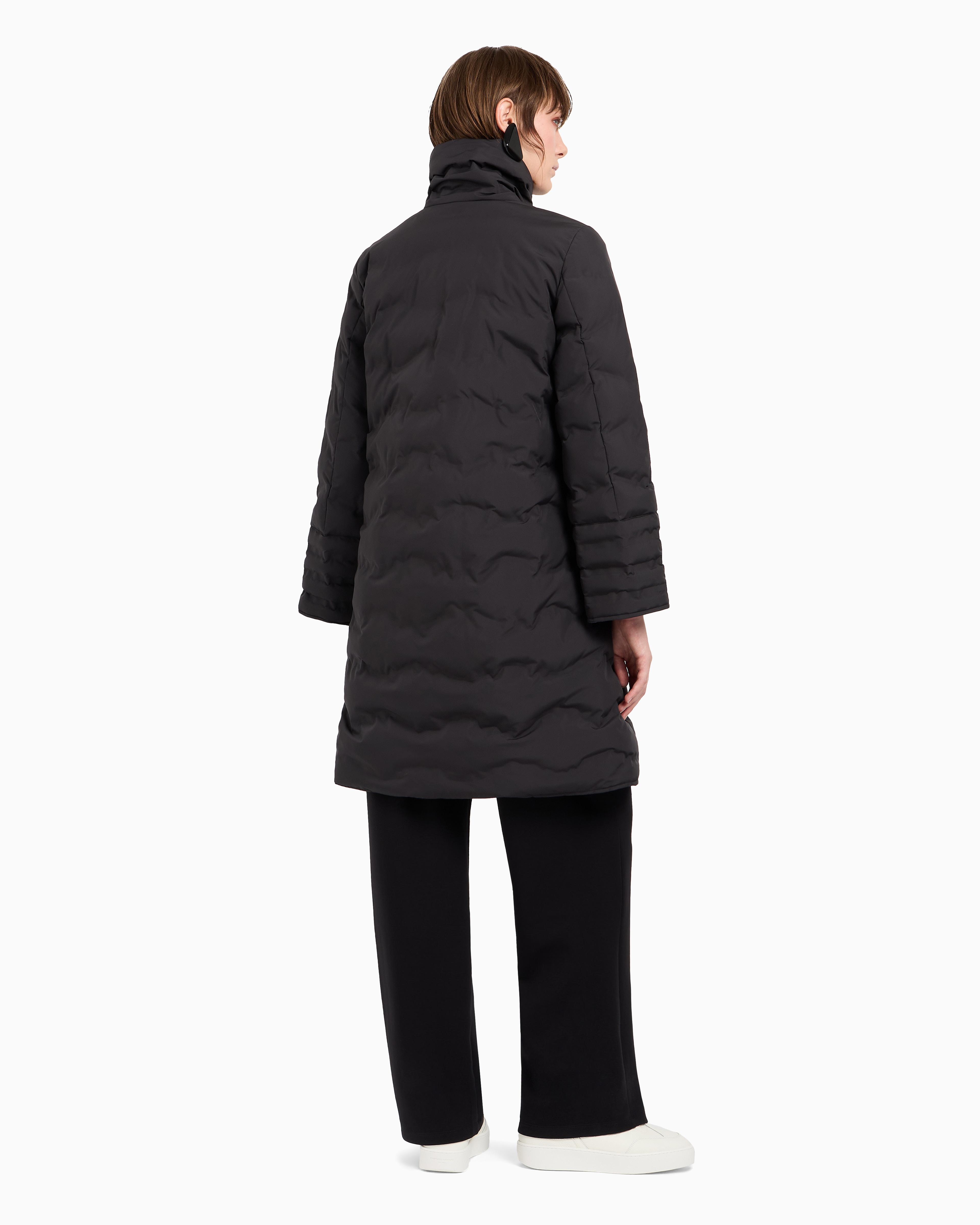 Emporio Armani Water-repellent, Reversible Three-quarter Length Jacket In Wavy Quilted Nylon In Black