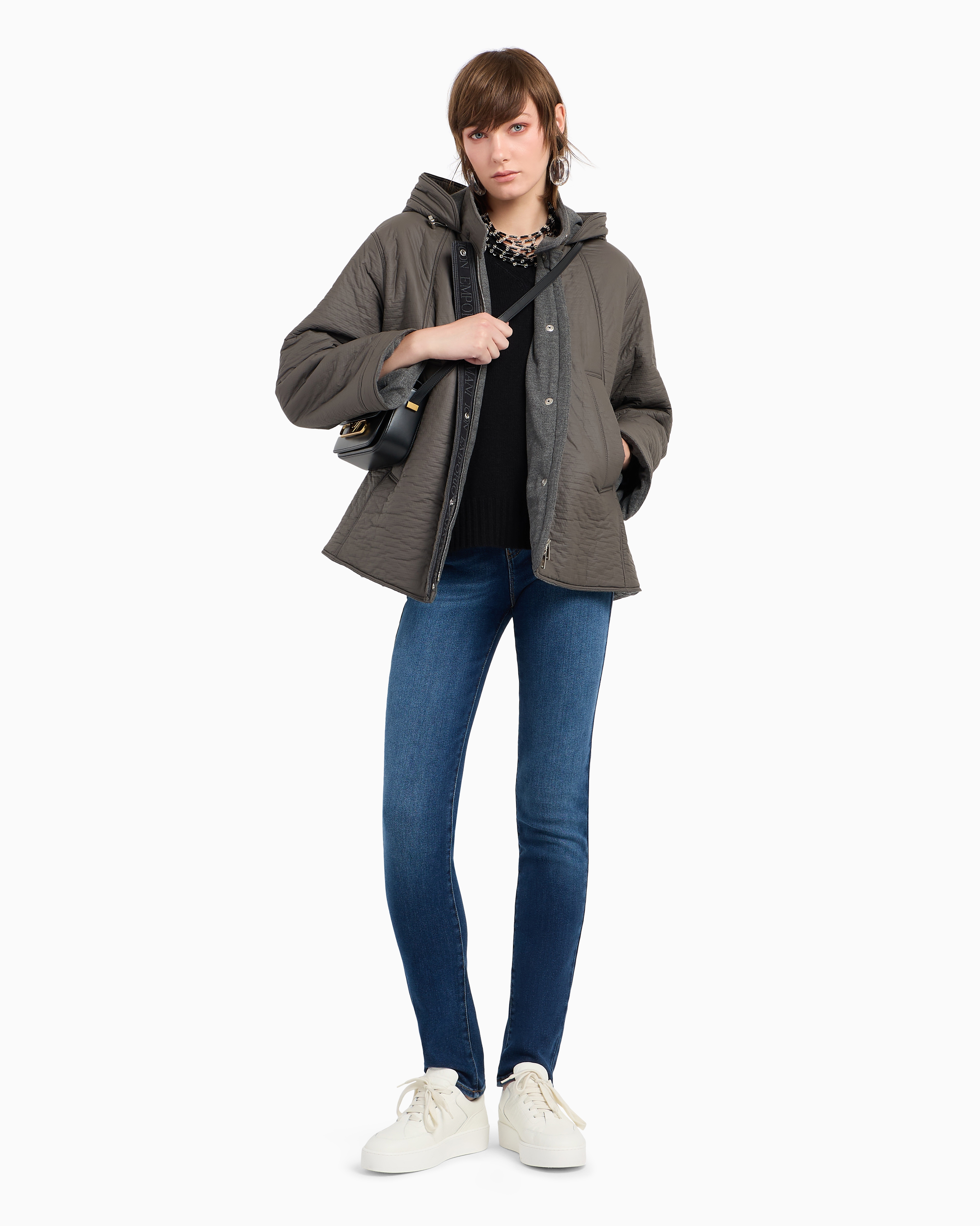 Emporio Armani Official Store Asv J18 High-waisted Skinny-leg Jeans In A Worn-look Organic Stretch Denim In Medium Blue