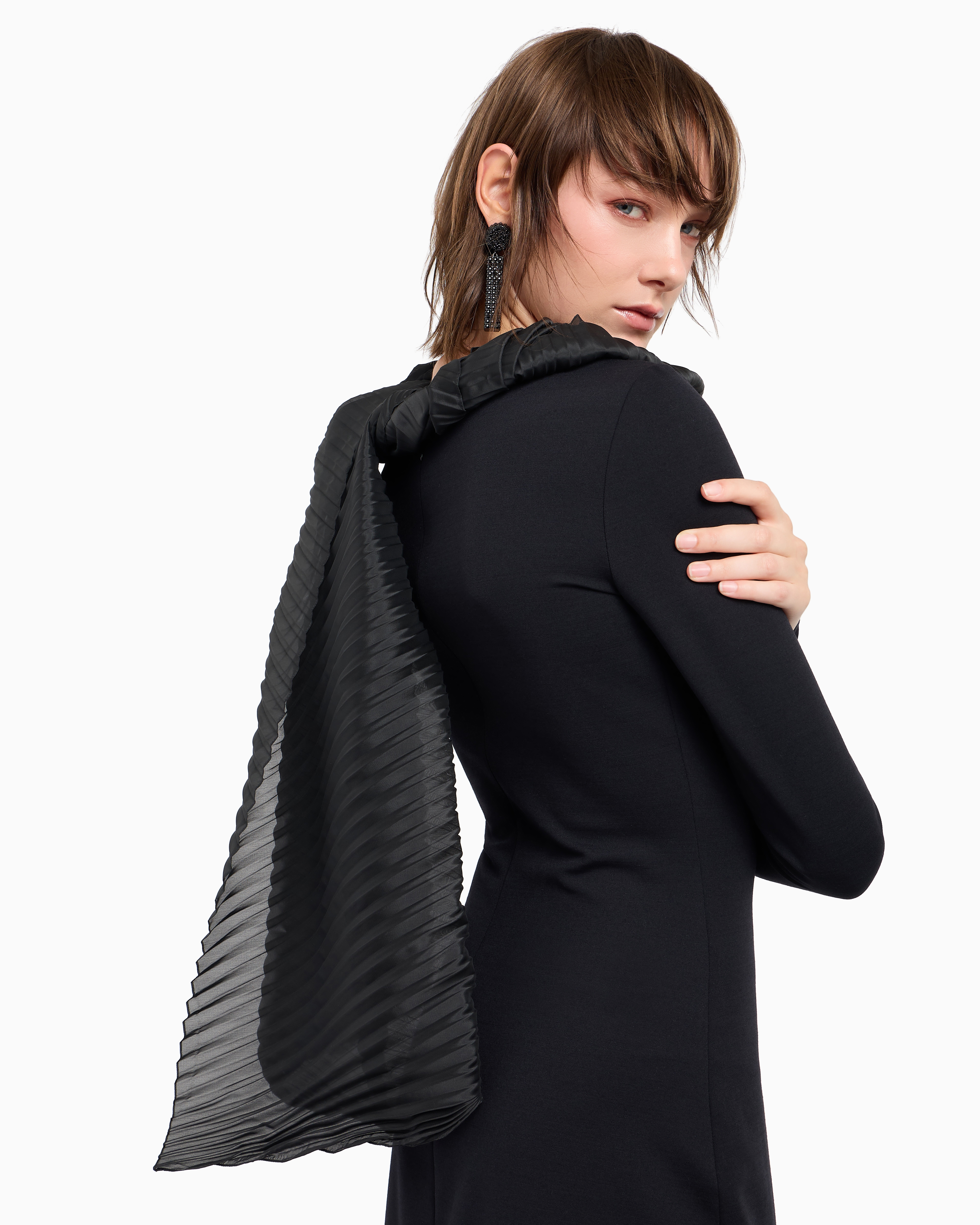 Shop Emporio Armani Pleated Stole In Black