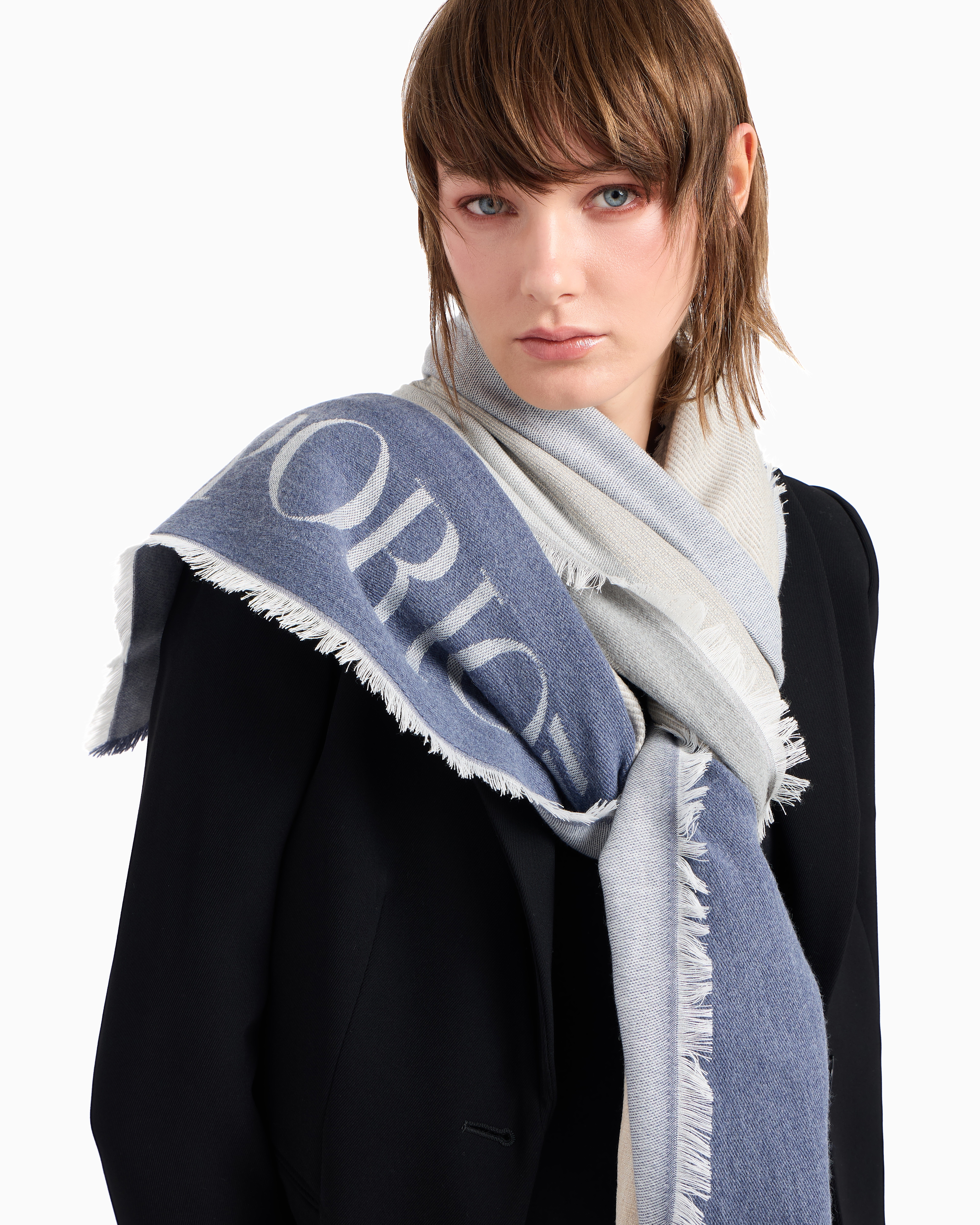 Emporio Armani Official Store Stole With Multicoloured Vertical Bands In Beige