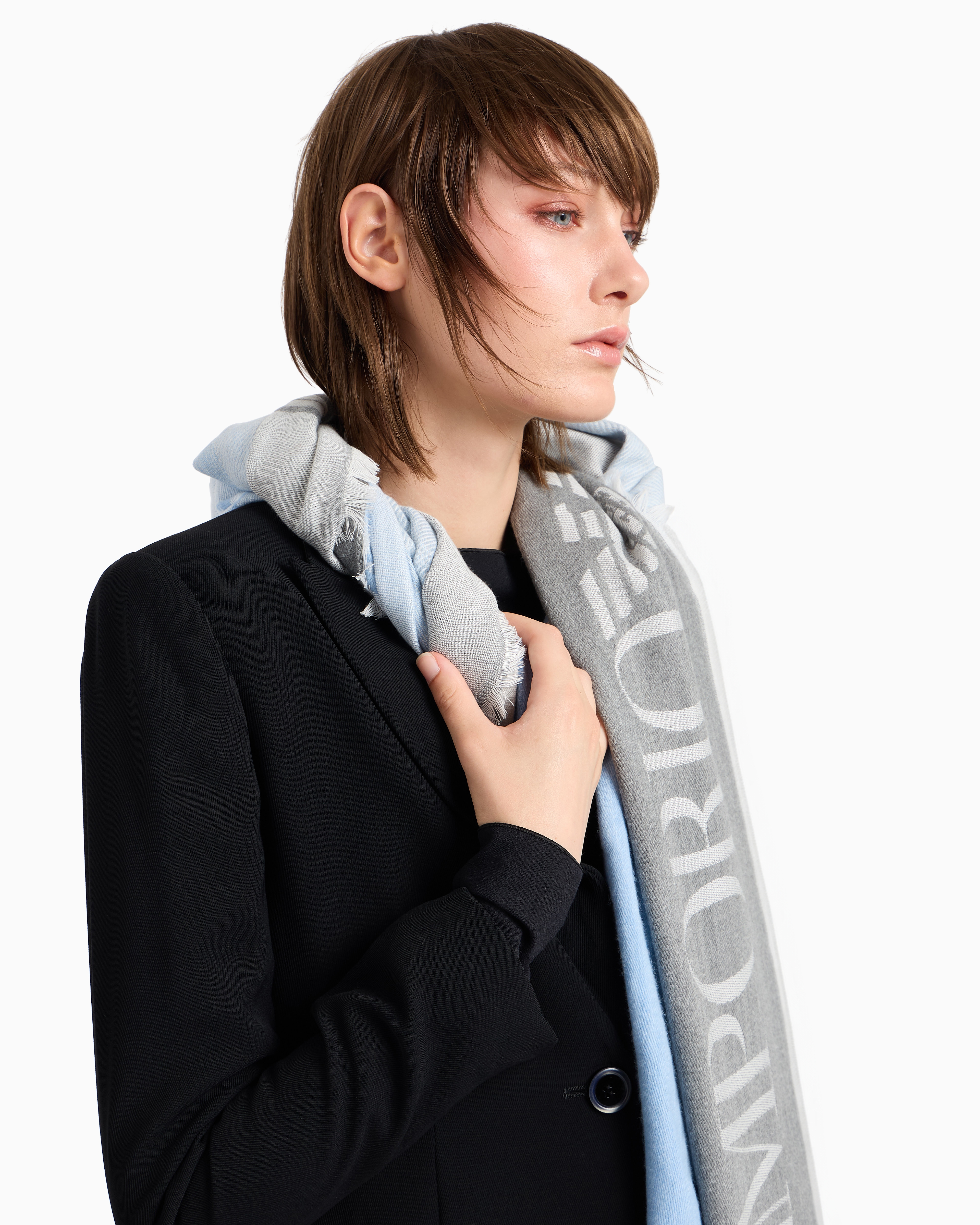 Emporio Armani Official Store Stole With Multicoloured Vertical Bands In Gray