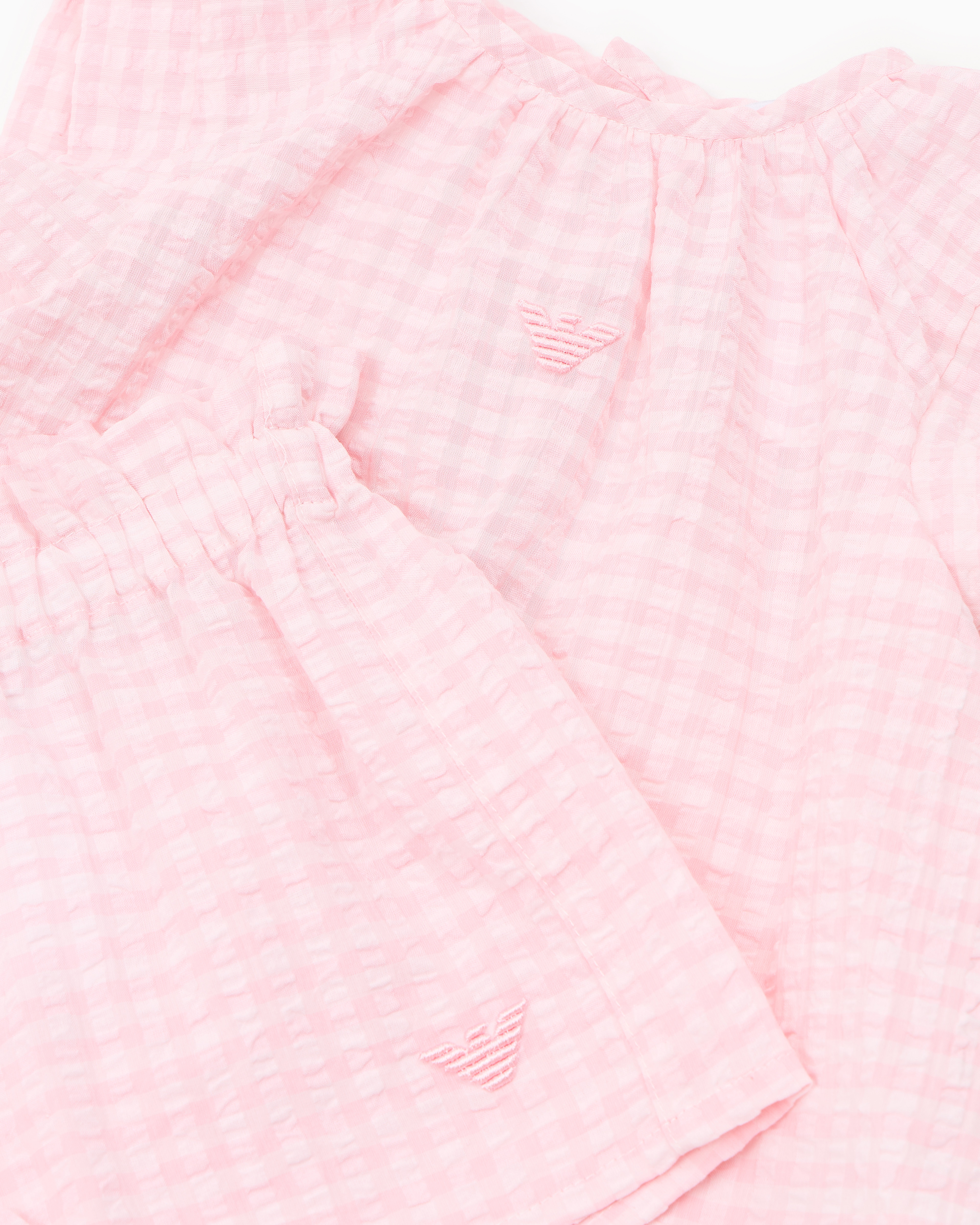 Emporio Armani Gingham Cotton Seersucker Blouse And Shorts Set In Pink