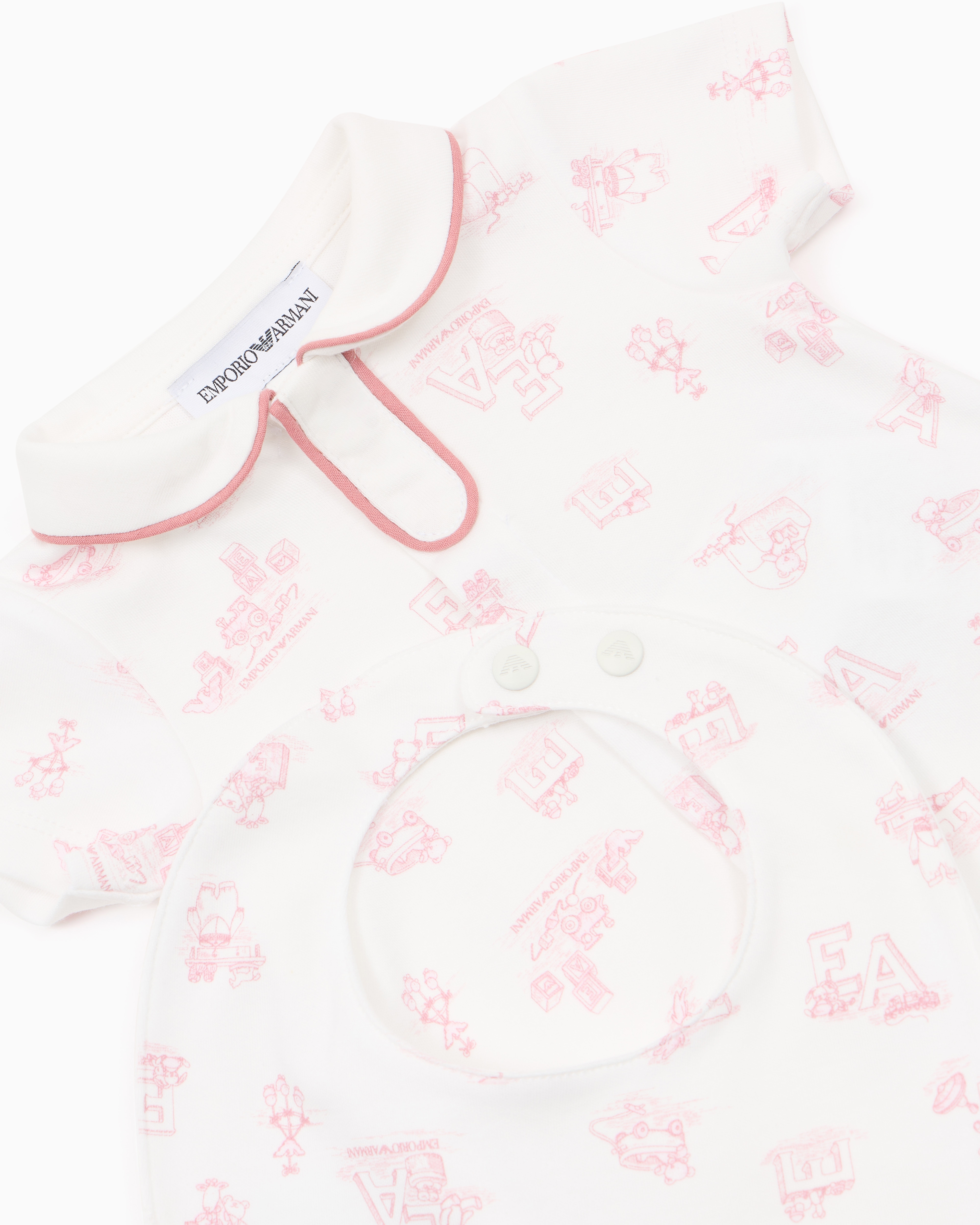 Emporio Armani Sunday Pattern Interlock Jersey Romper And Bib Gift Set In White