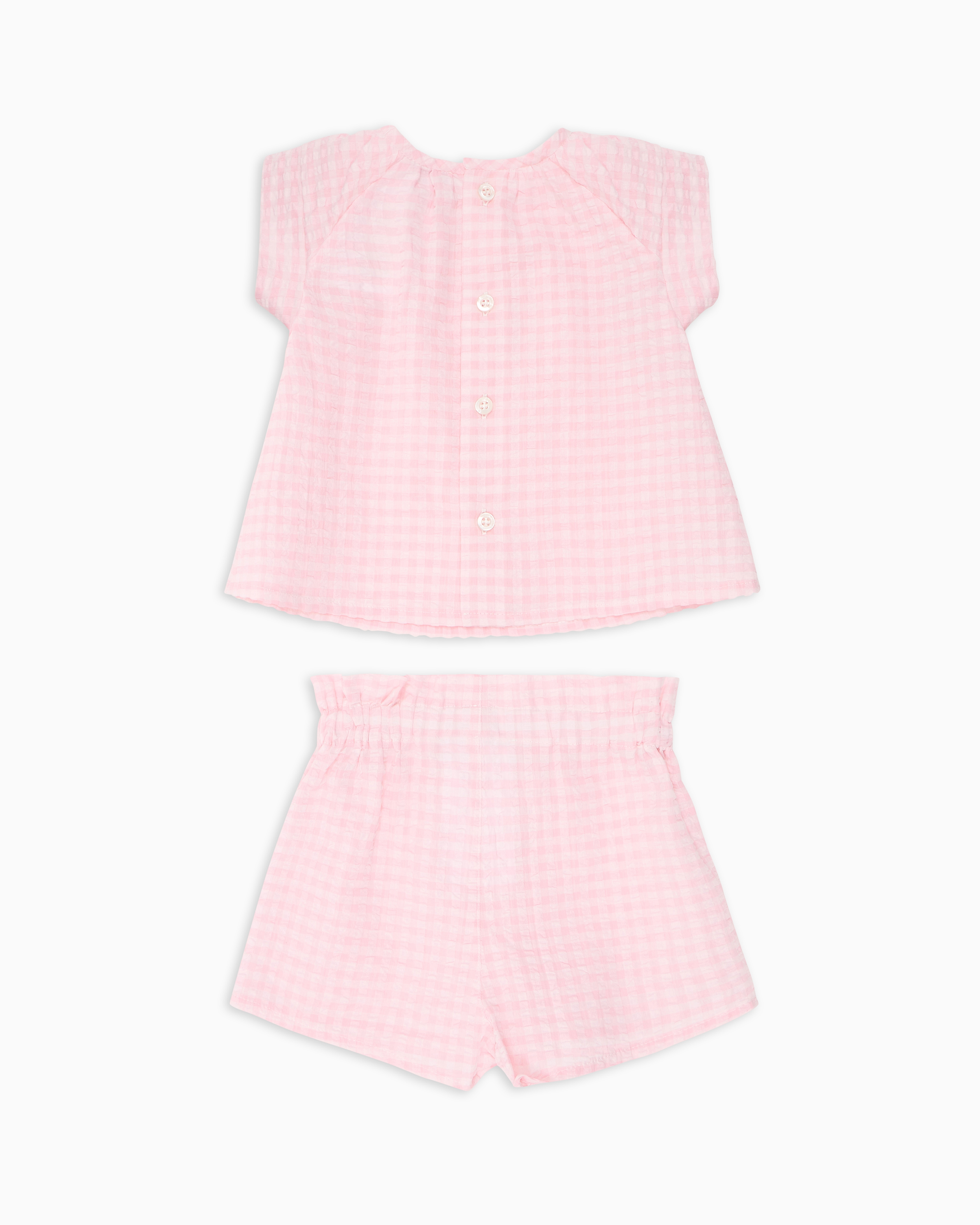 Emporio Armani Gingham Cotton Seersucker Blouse And Shorts Set In Pink