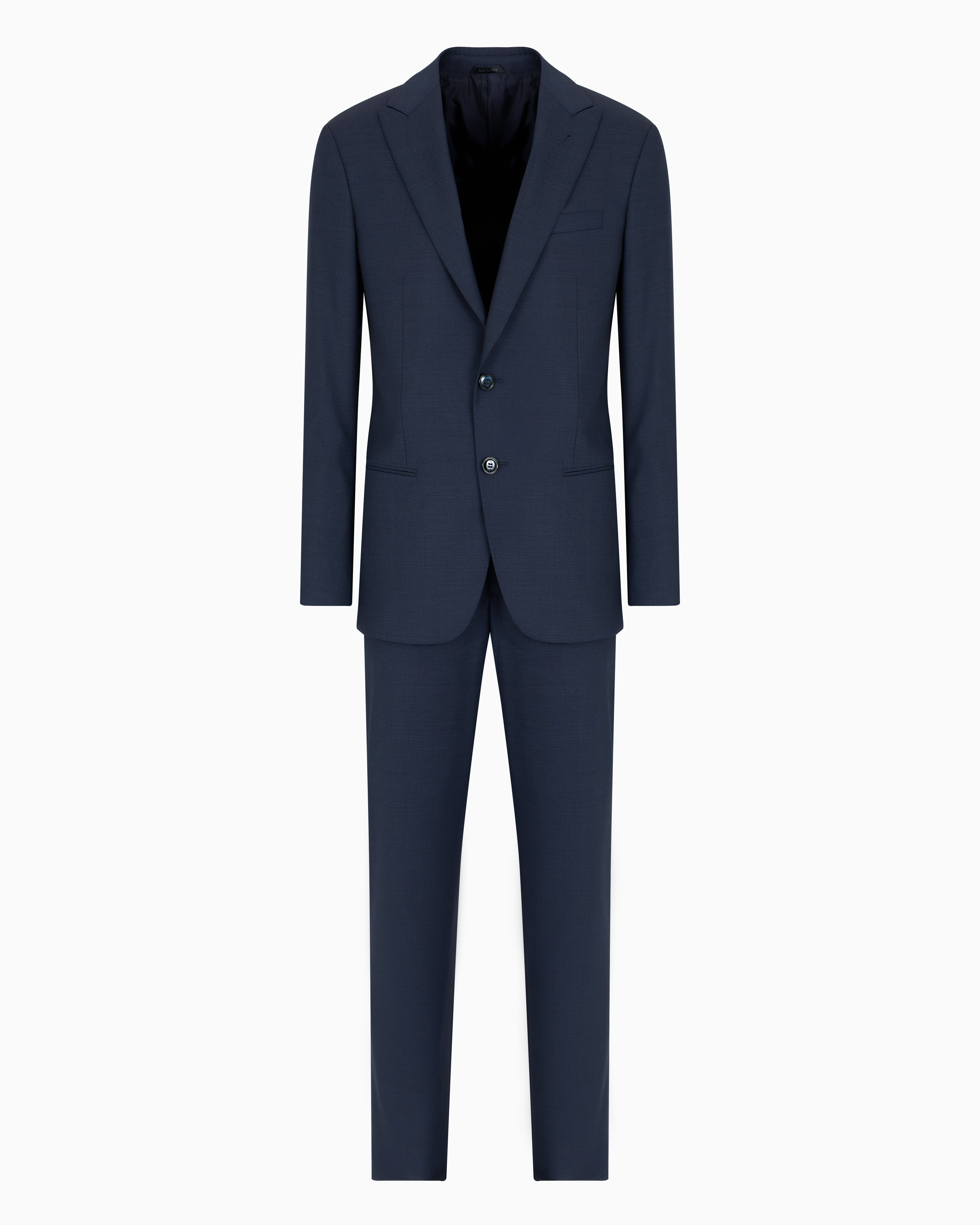 Giorgio Armani Official Store Soho Line Single-breasted Suit In Pinpoint-effect Virgin Wool In Bleu