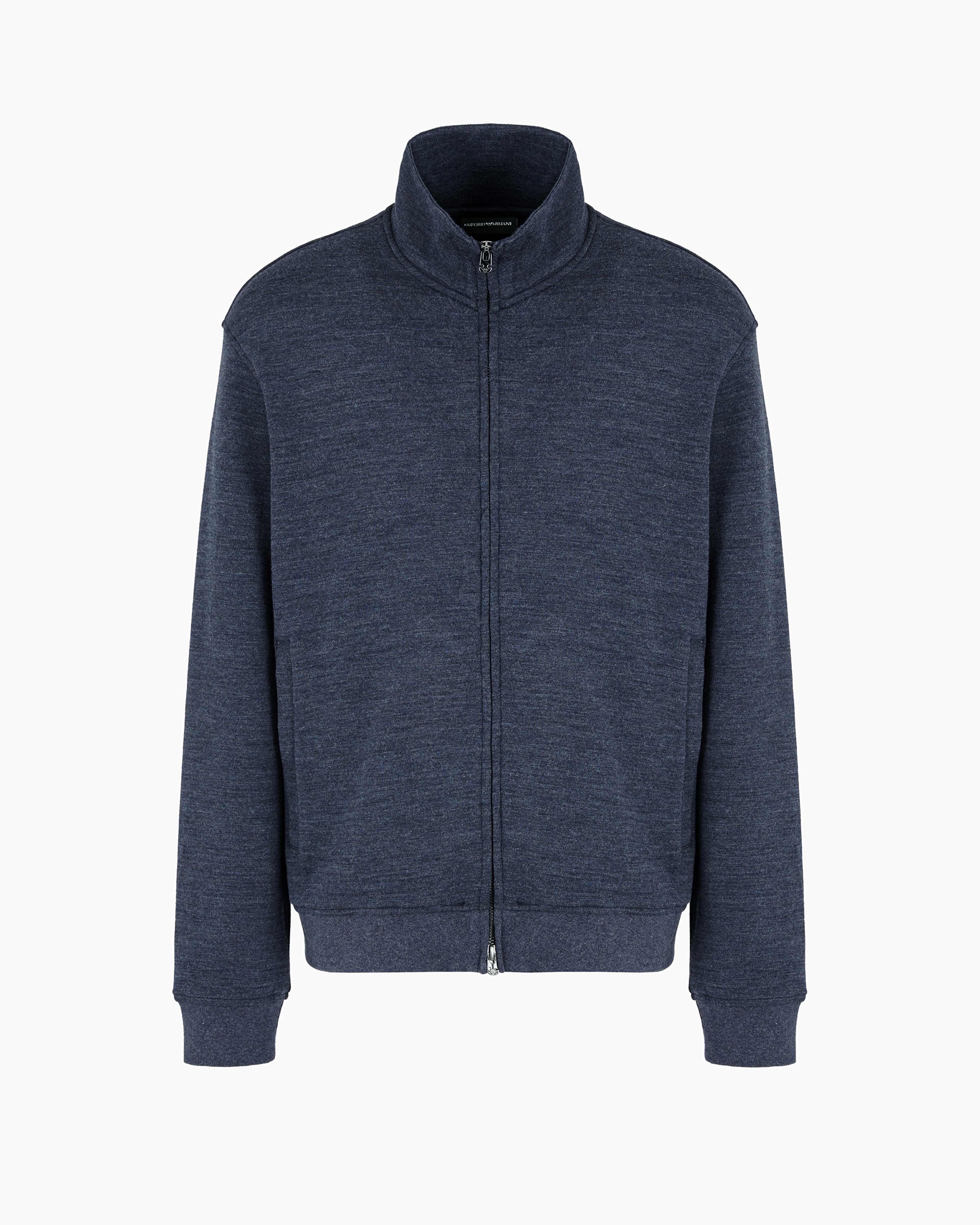 Emporio Armani Official Store Travel Essentials Virgin Wool-blend Jersey Full-zip Cardigan In Blue