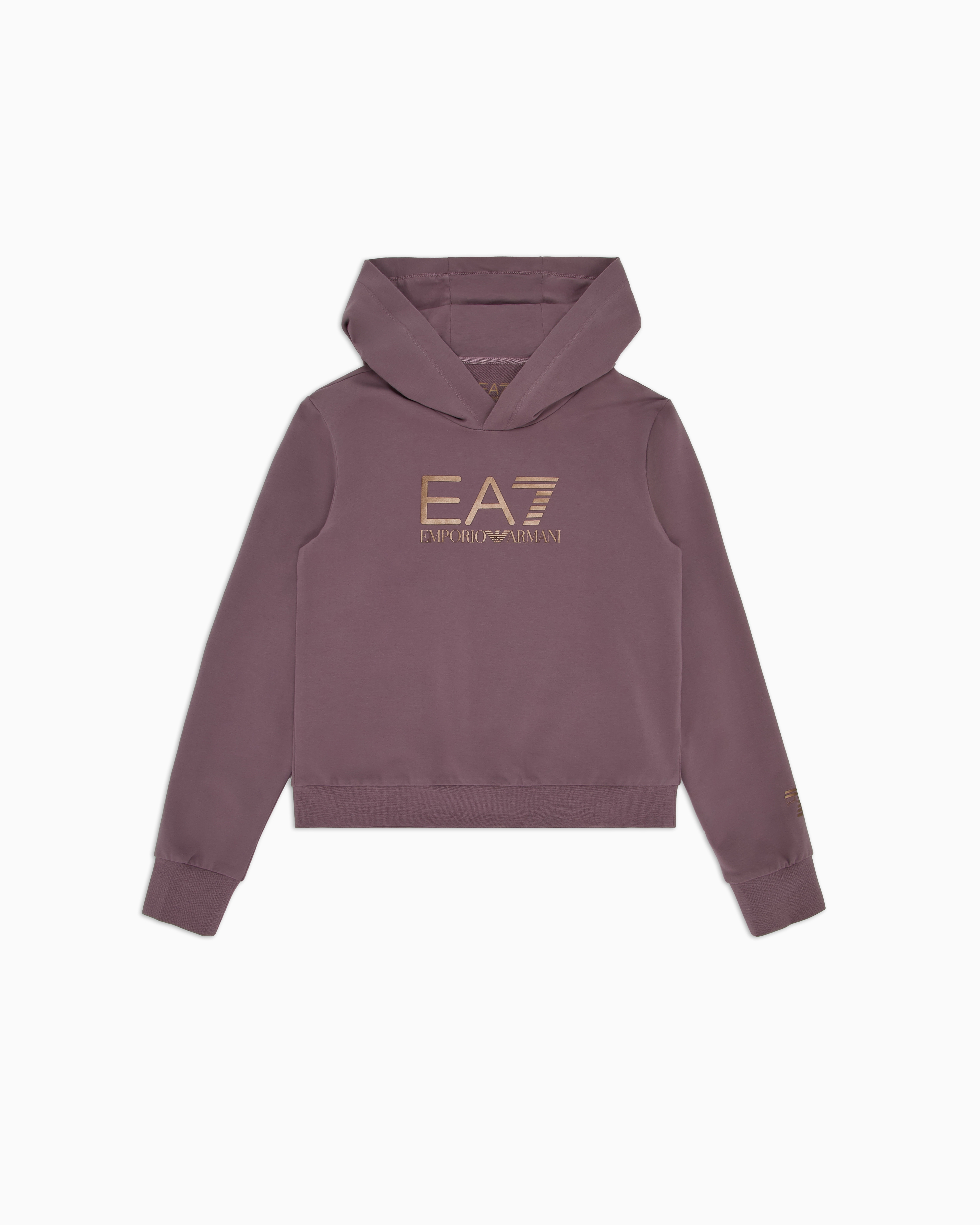 Ea7 Official Store Shiny Girl Stretch-cotton Hooded Sweatshirt In Pink