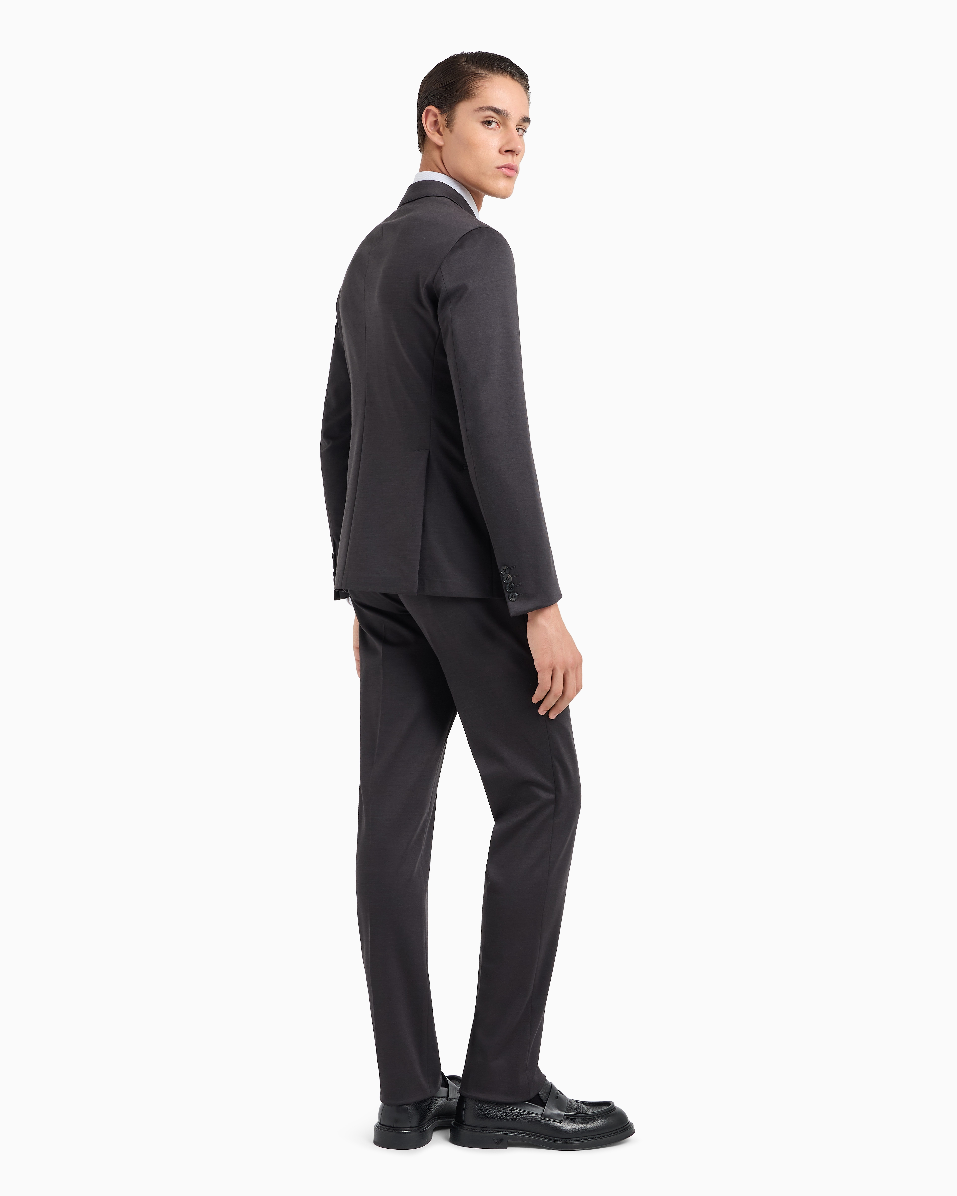EMPORIO ARMANI MODERN-FIT SINGLE-BREASTED SUIT IN A WOOL-BLEND STRETCH PLAIN-KNIT JERSEY