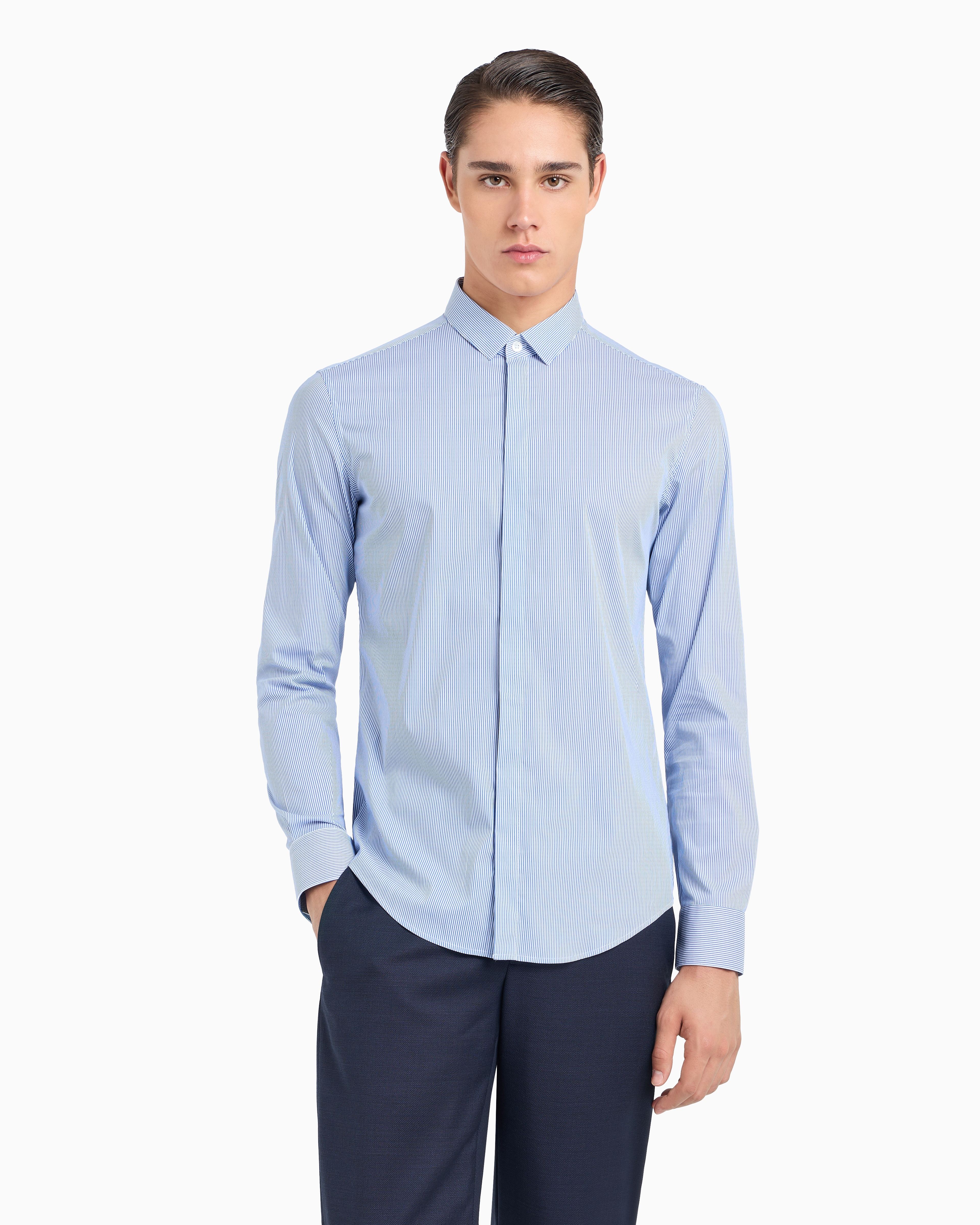 Emporio Armani Official Store Classic Shirts In Azure