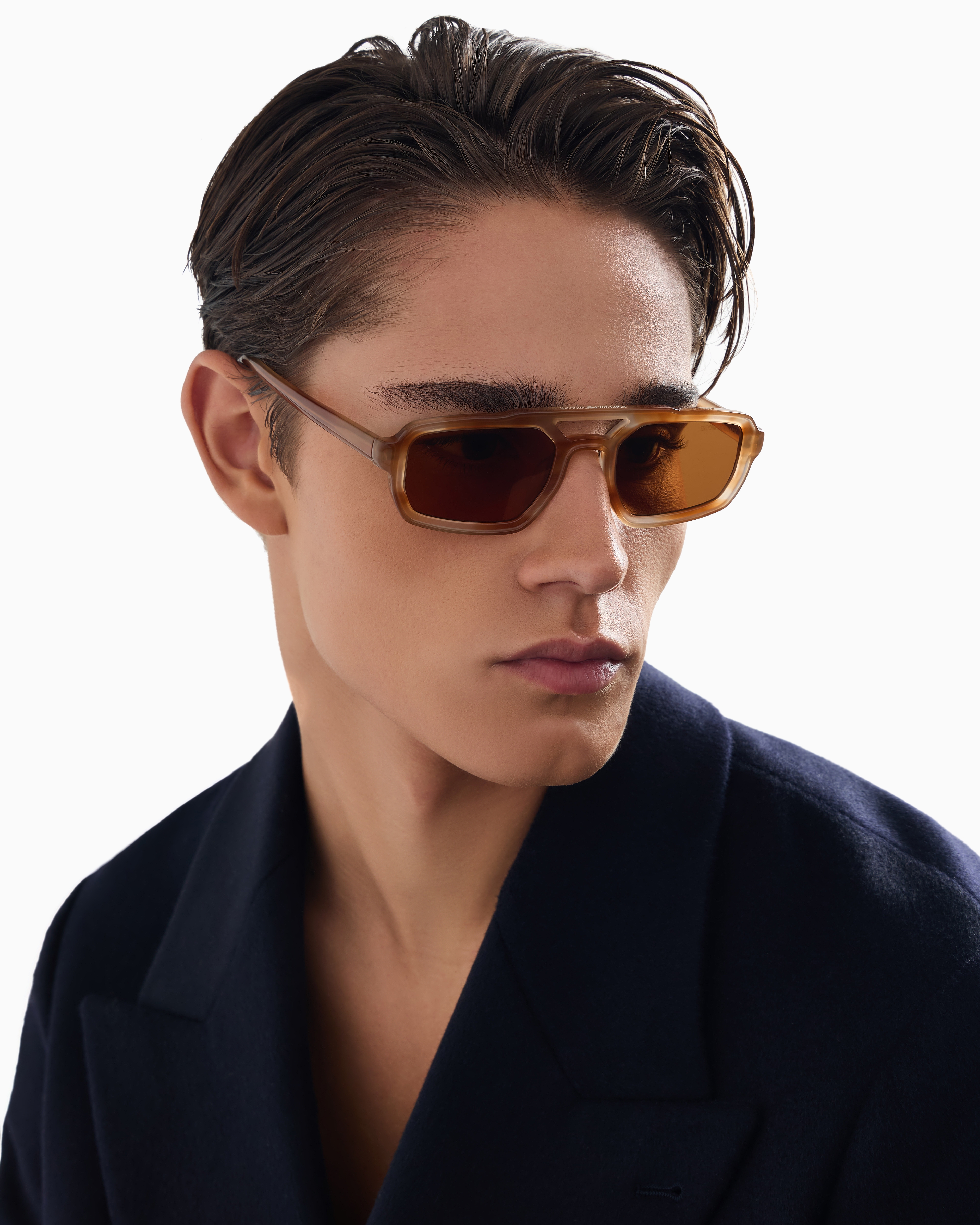 Emporio Armani Asv Black Blue Men's Irregular-shaped Sunglasses In Brown