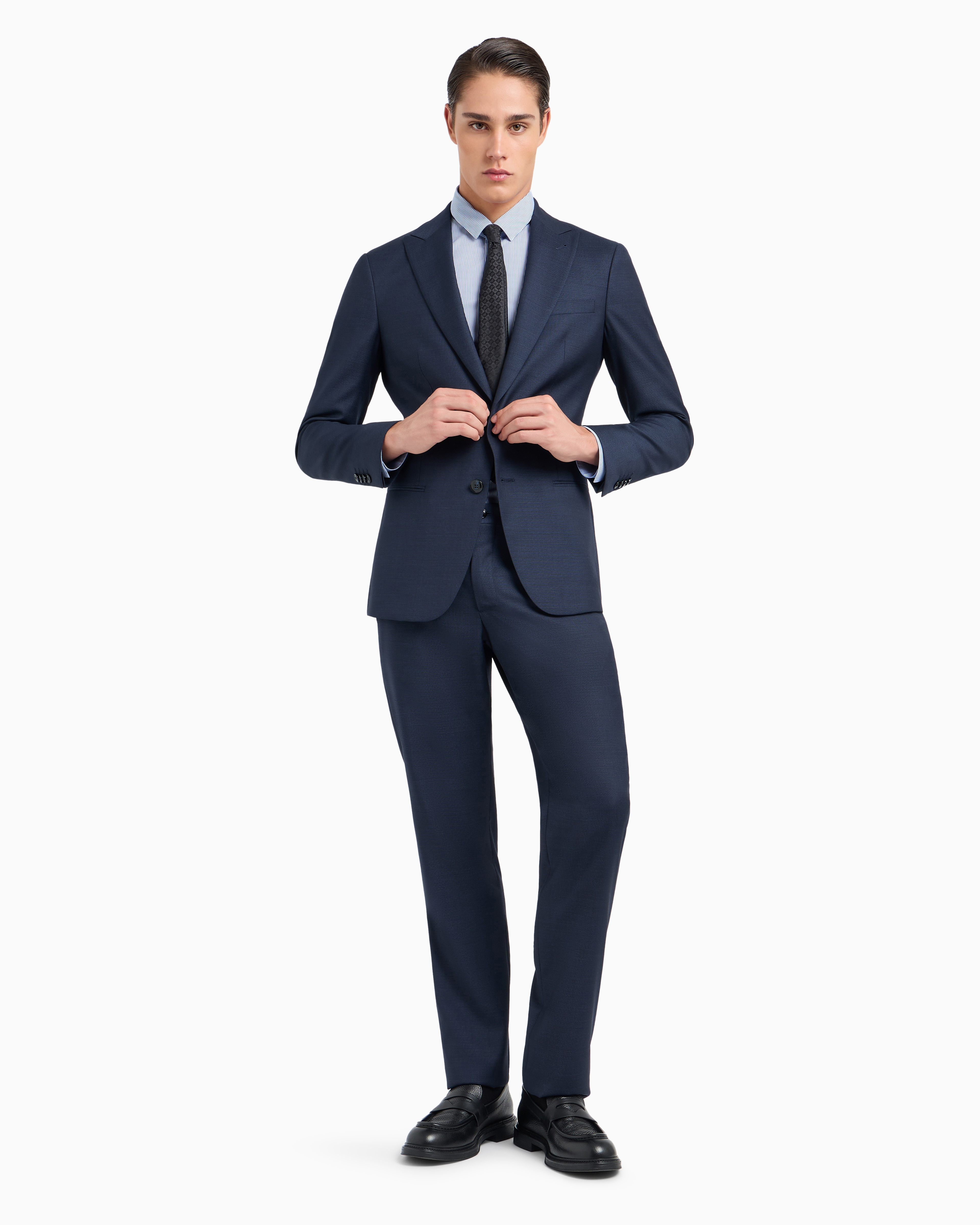 GIORGIO ARMANI SOHO LINE SINGLE-BREASTED SUIT IN PINPOINT-EFFECT VIRGIN WOOL 