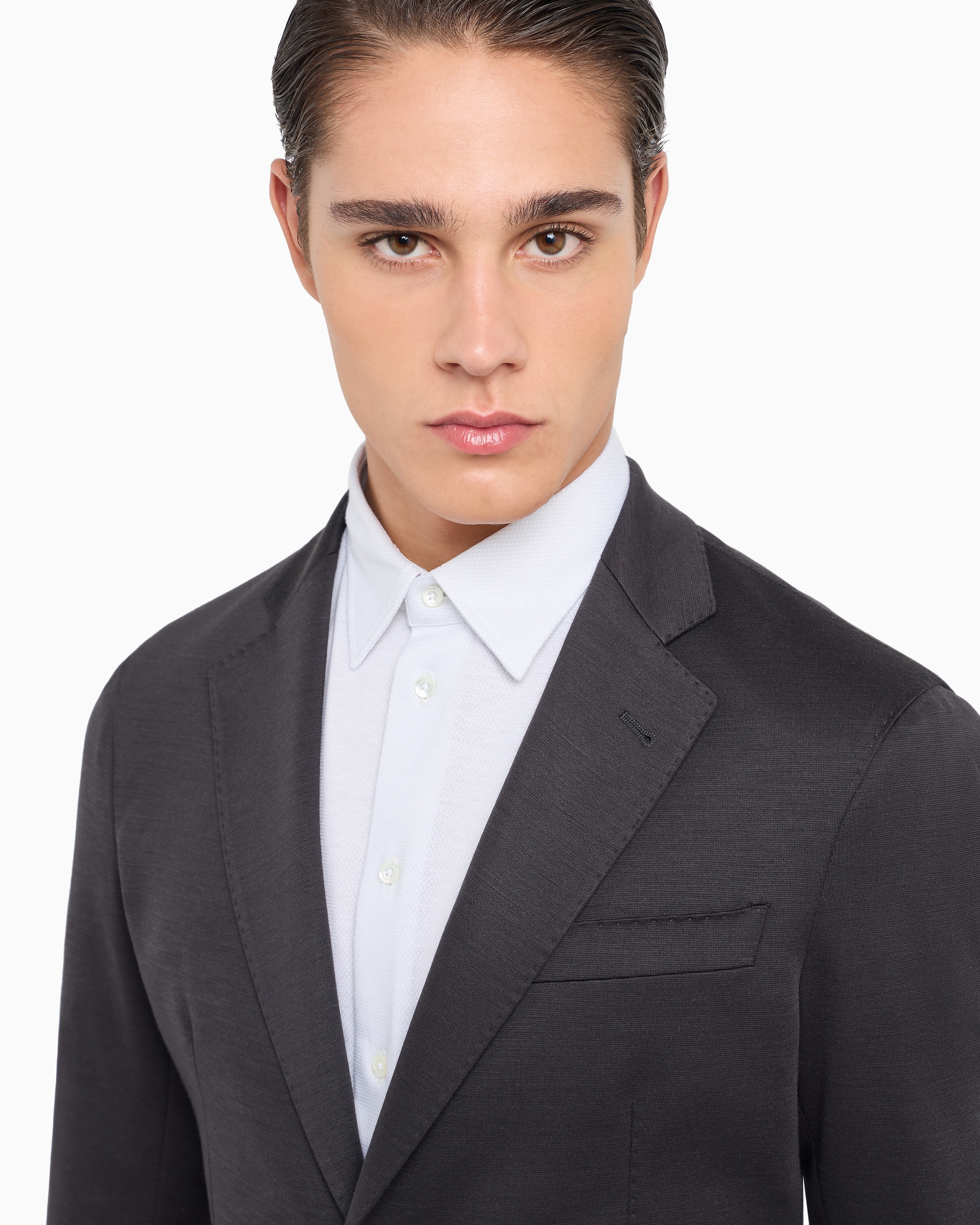 EMPORIO ARMANI MODERN-FIT SINGLE-BREASTED SUIT IN A WOOL-BLEND STRETCH PLAIN-KNIT JERSEY