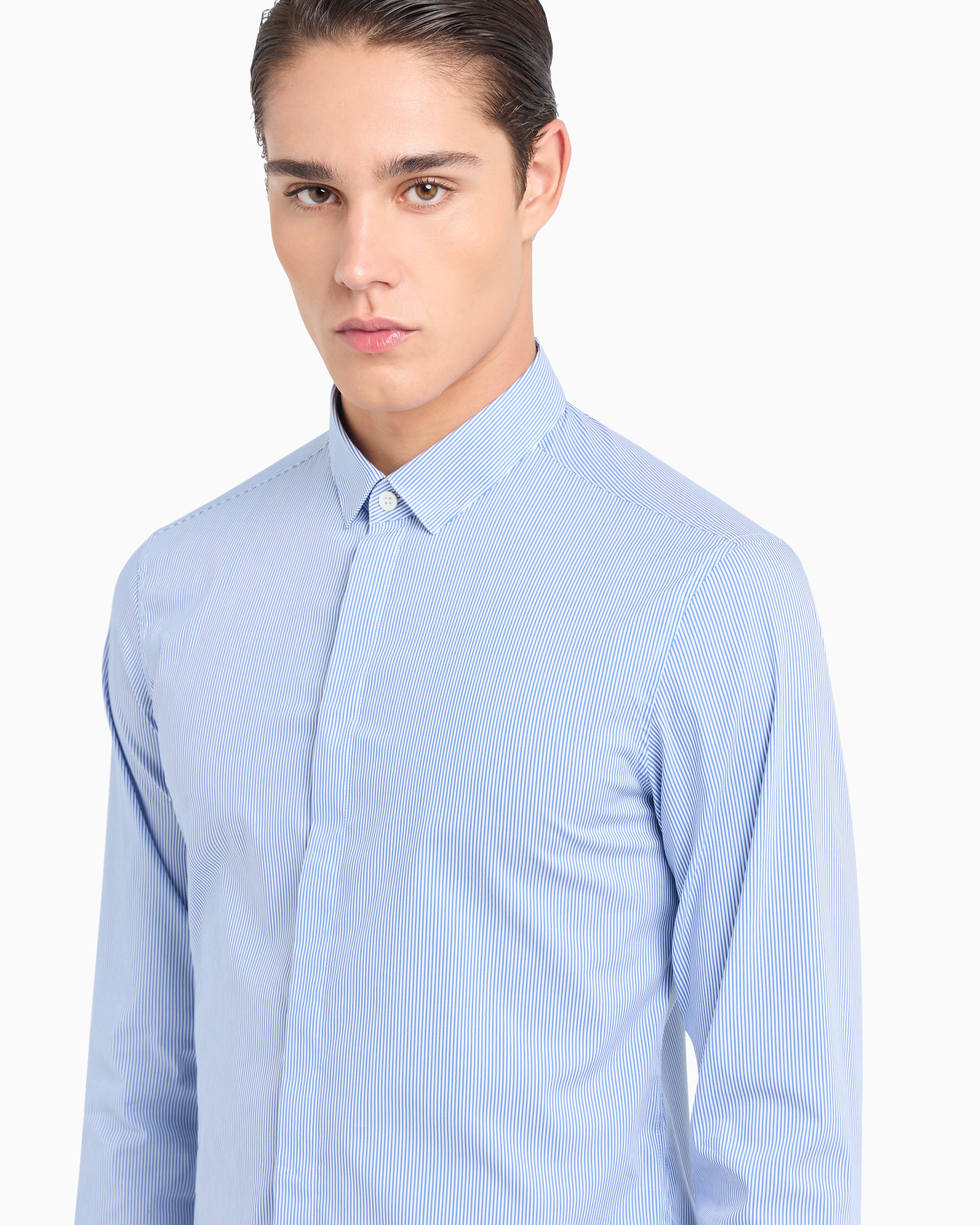Emporio Armani Official Store Classic Shirts In Azure