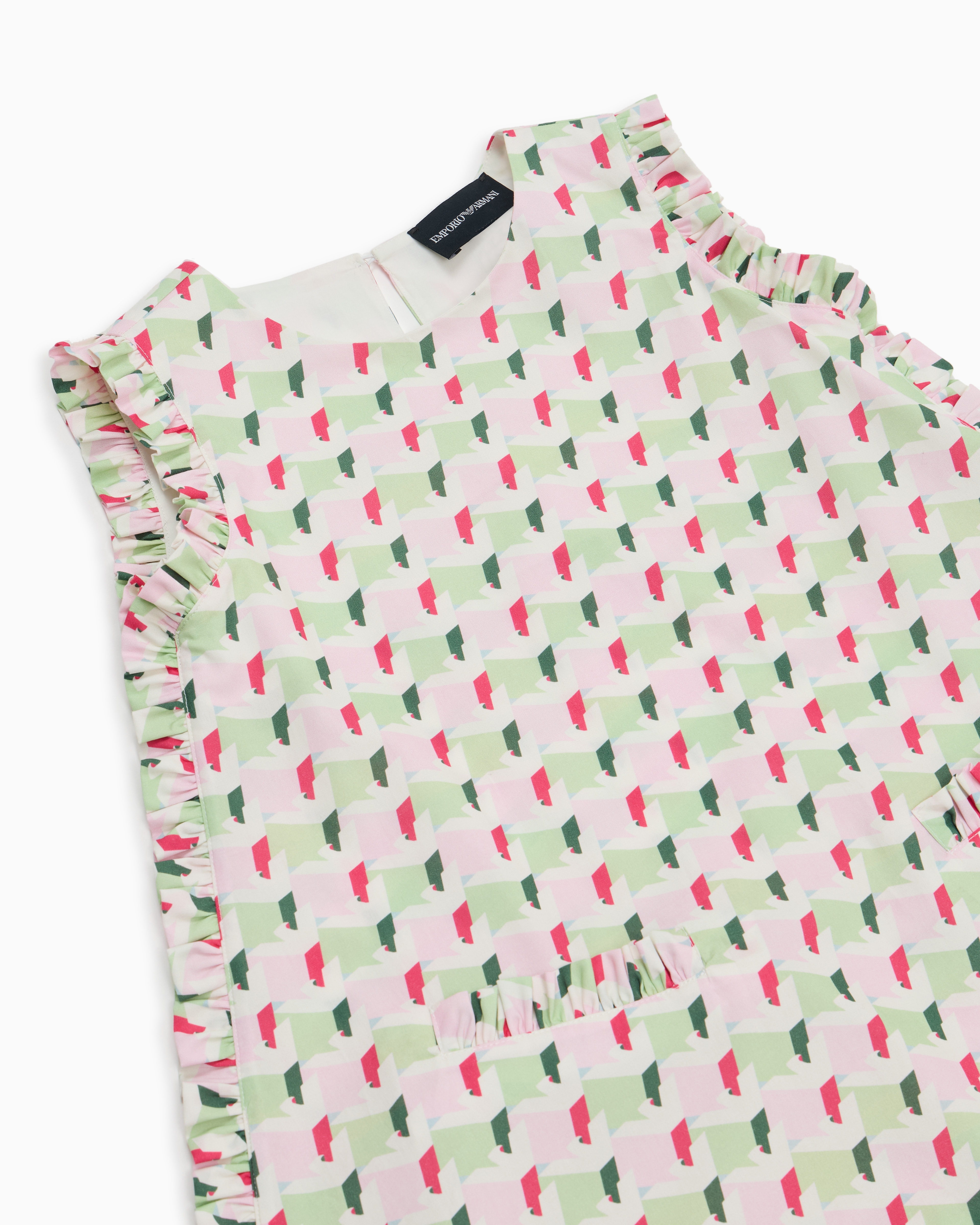 Emporio Armani Poplin Sleeveless Dress With All-over Print In Multicoloured