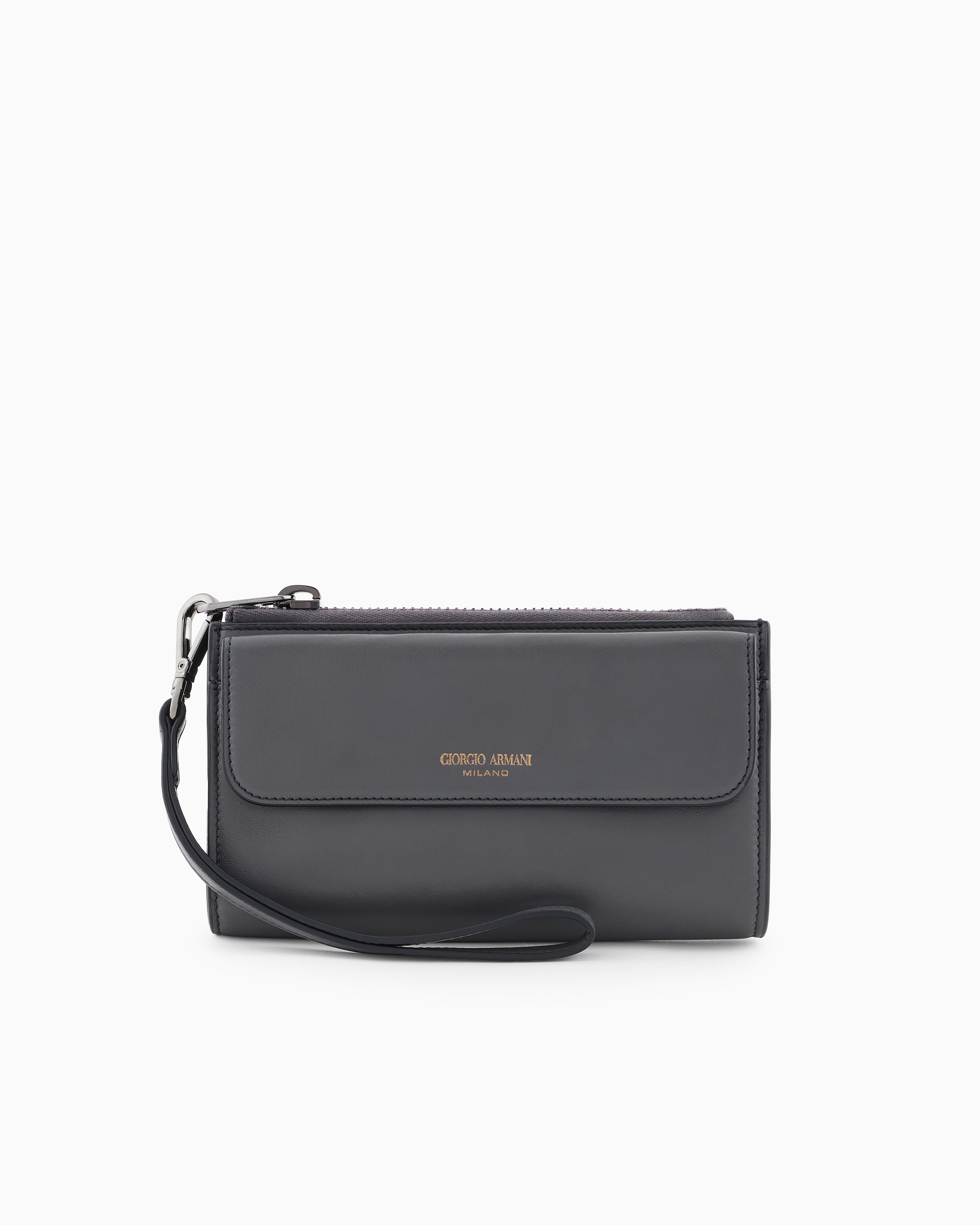 【ほぼ未使用】Giorgio Armani ジップウォレット ネイビー レザー ほぼ未使用】Giorgio Armani ジップウォレット ネイビー レザー