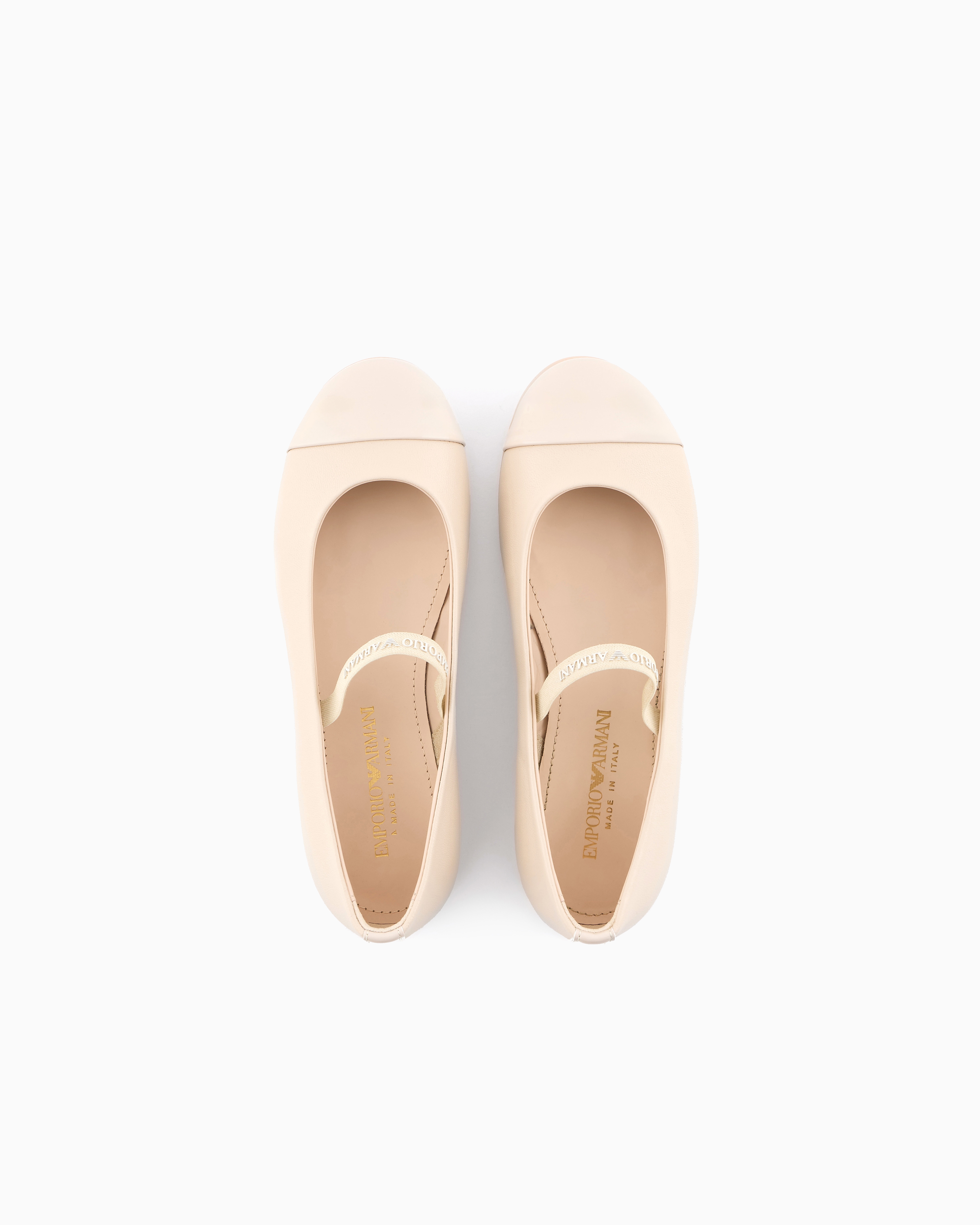 Emporio Armani Nappa-leather Ballerinas With Patent Leather Toe In Beige