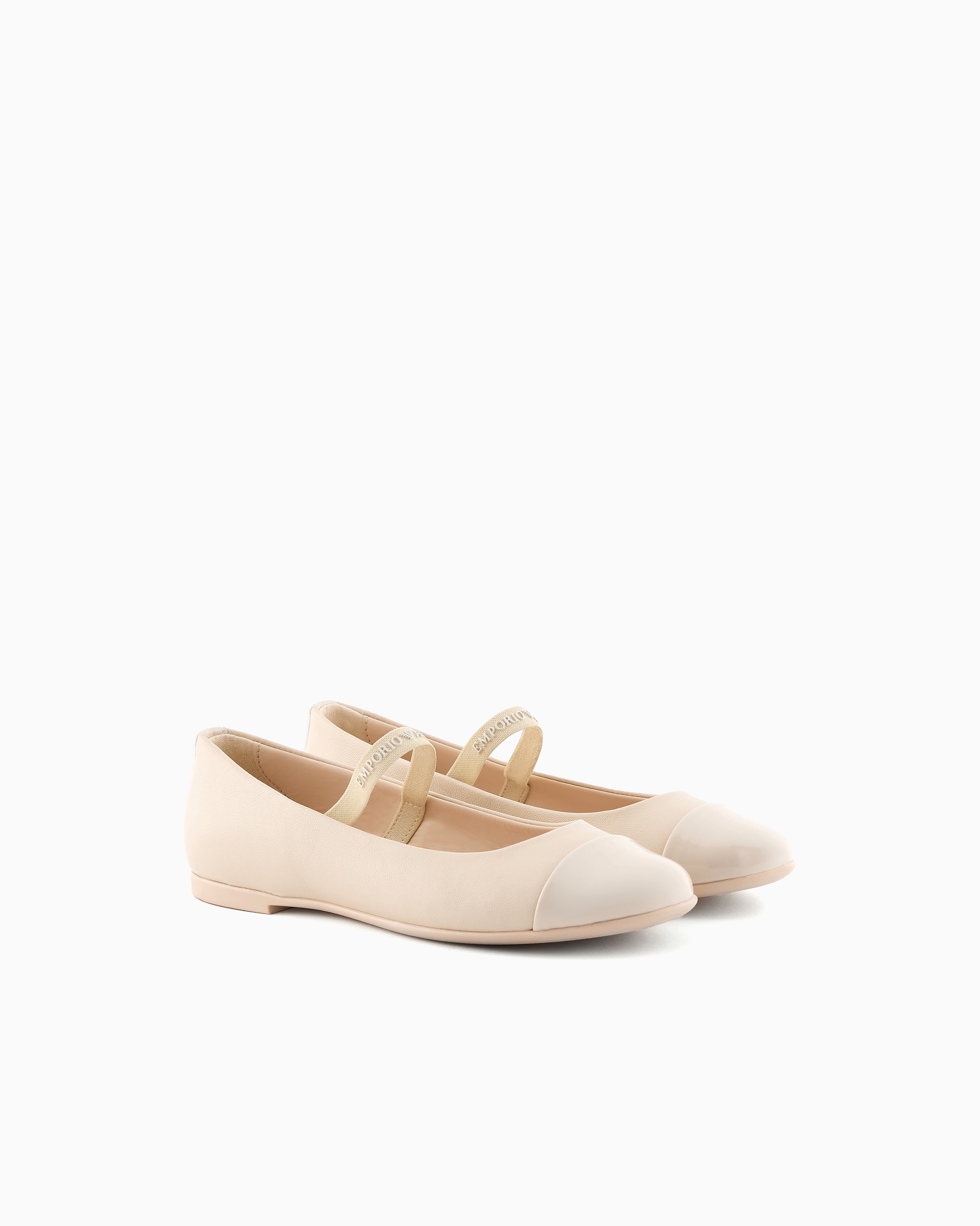 Emporio Armani Nappa-leather Ballerinas With Patent Leather Toe In Beige