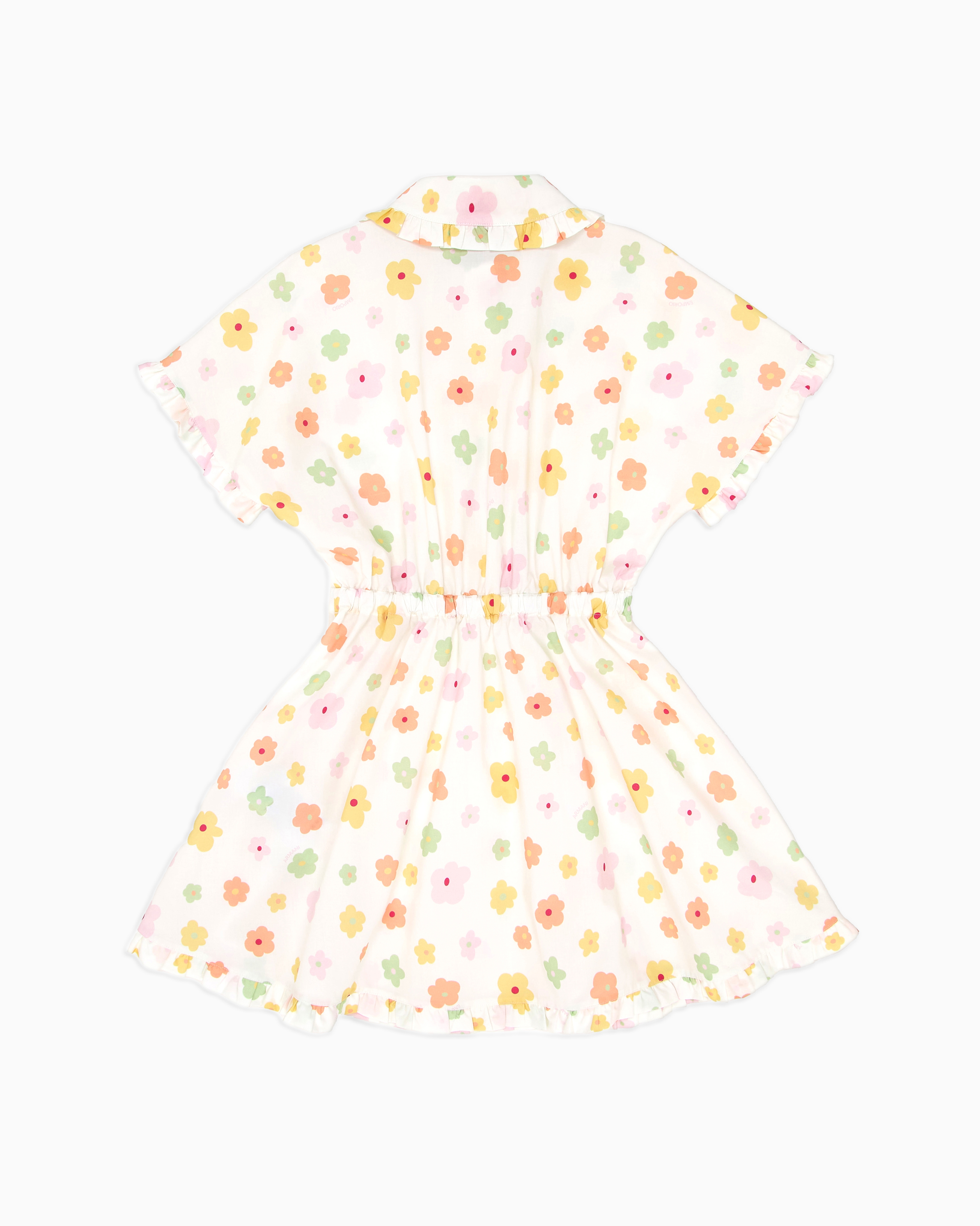 Emporio Armani Poplin Dress With Elasticated Waist And All-over Print In Multicoloured