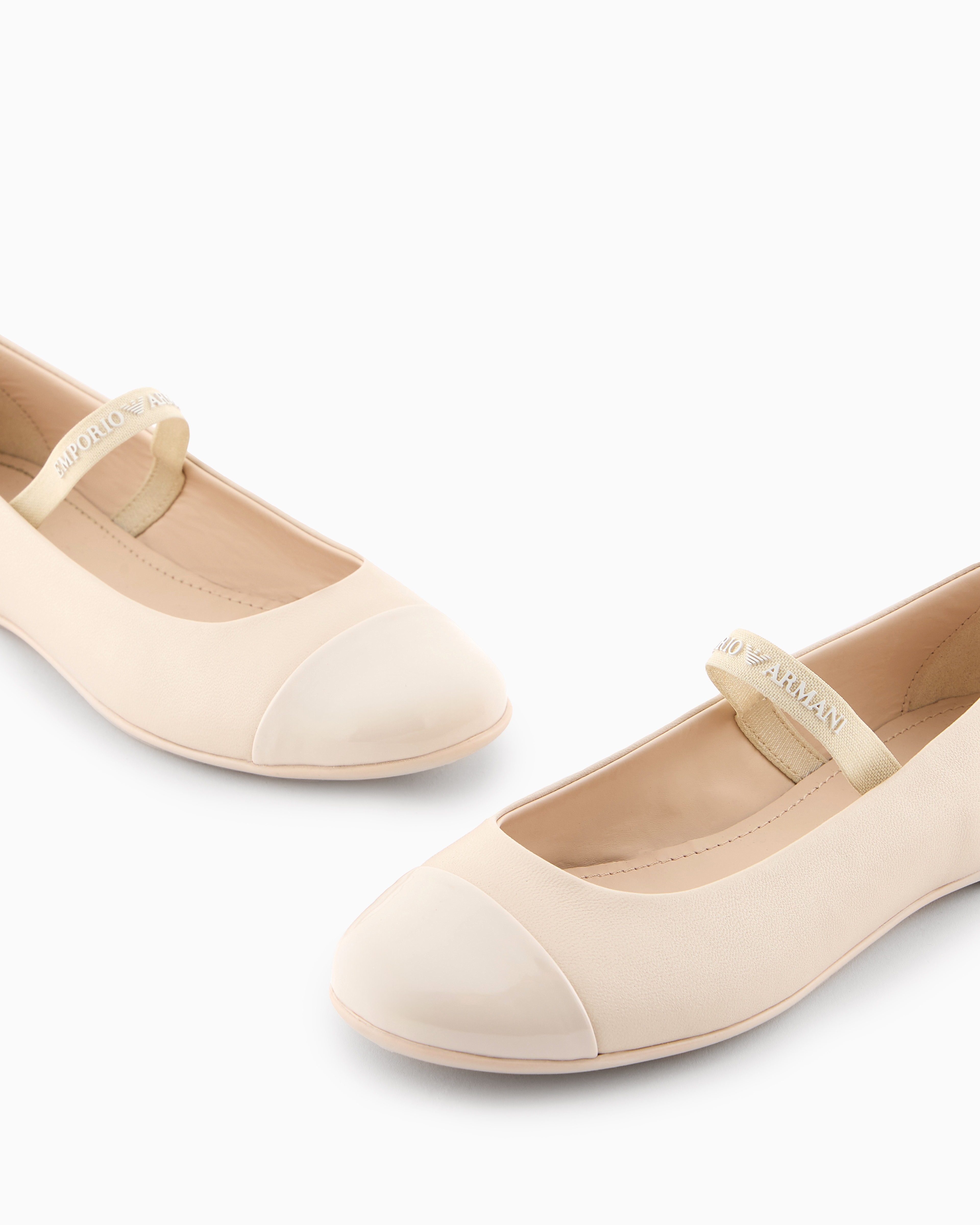 Emporio Armani Nappa-leather Ballerinas With Patent Leather Toe In Beige