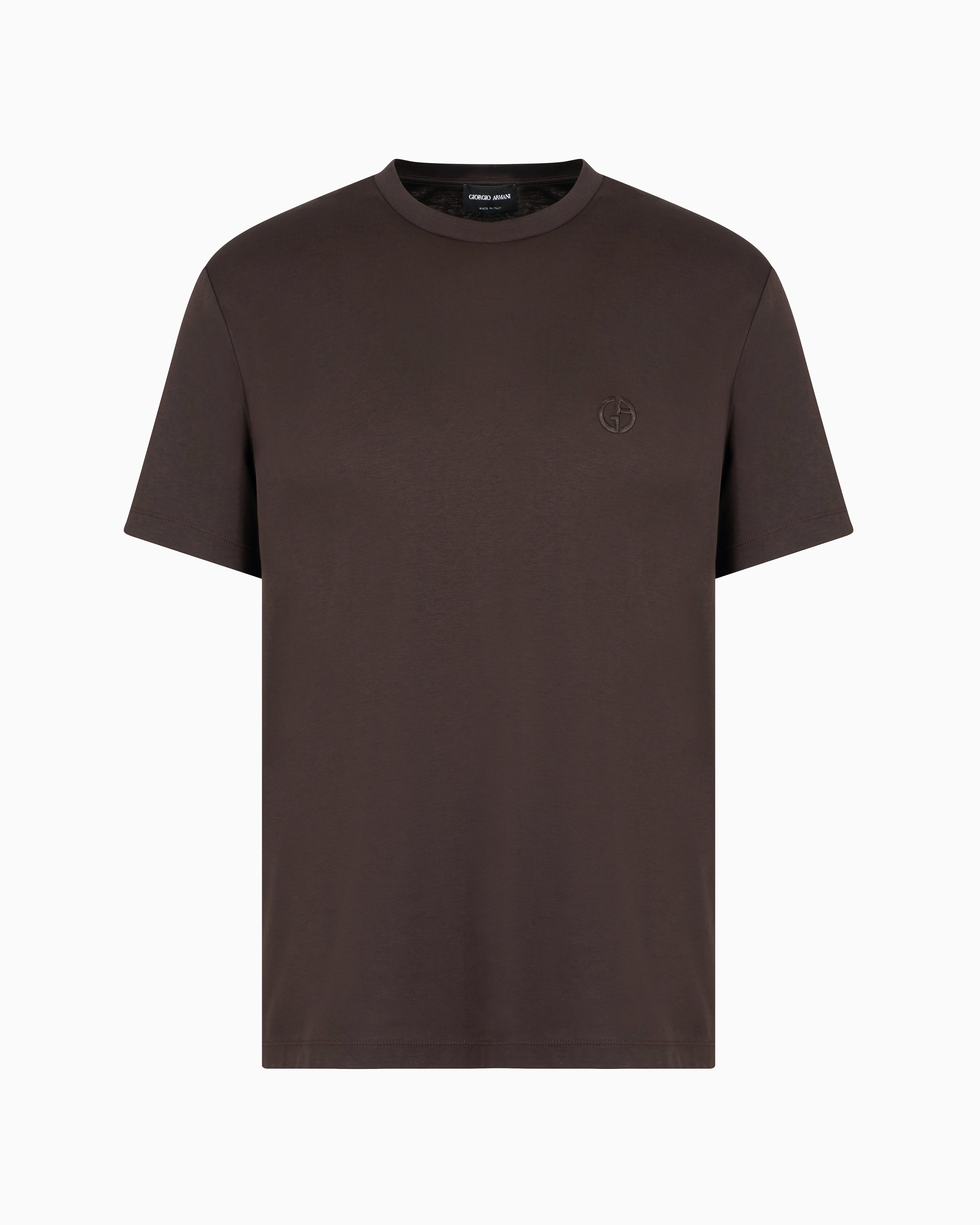 Giorgio Armani Official Store Cotton-interlock T-shirt With Embroidered Logo In Brown