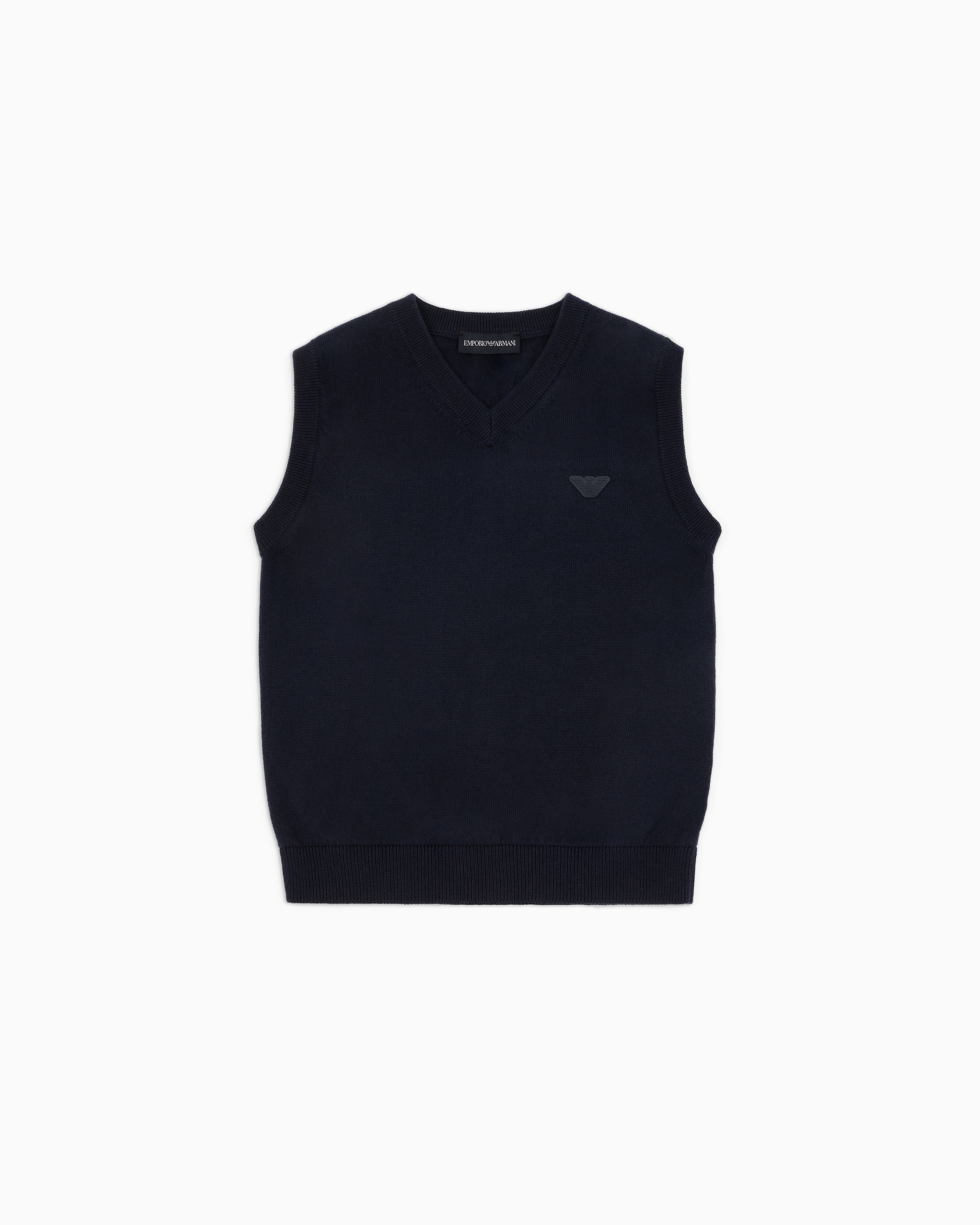 Emporio Armani Boys Navy Blue Cotton Sweater Vest In Navy_blue