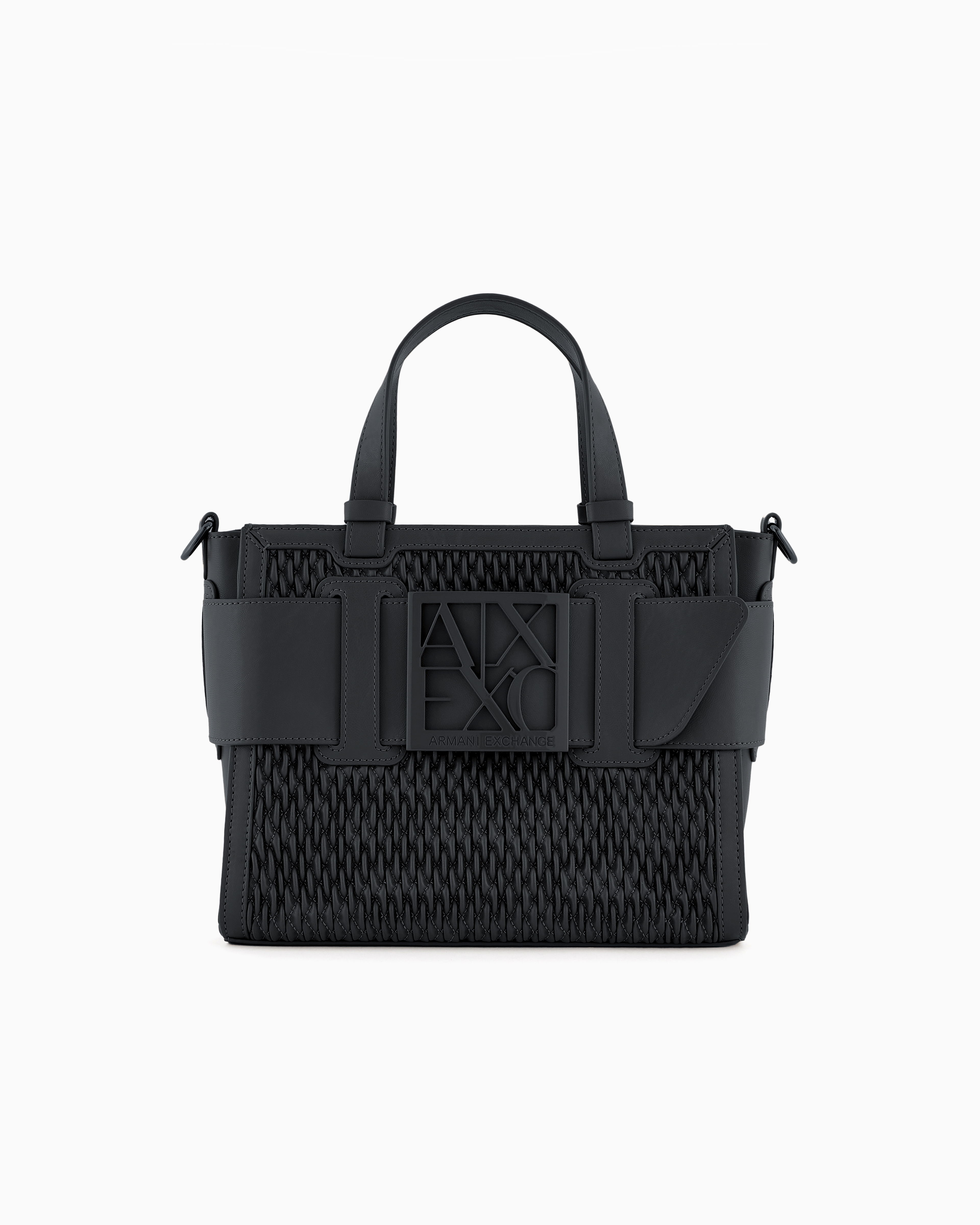 Shop Armani Exchange Medium Tote Bag In Perforated Material In Black