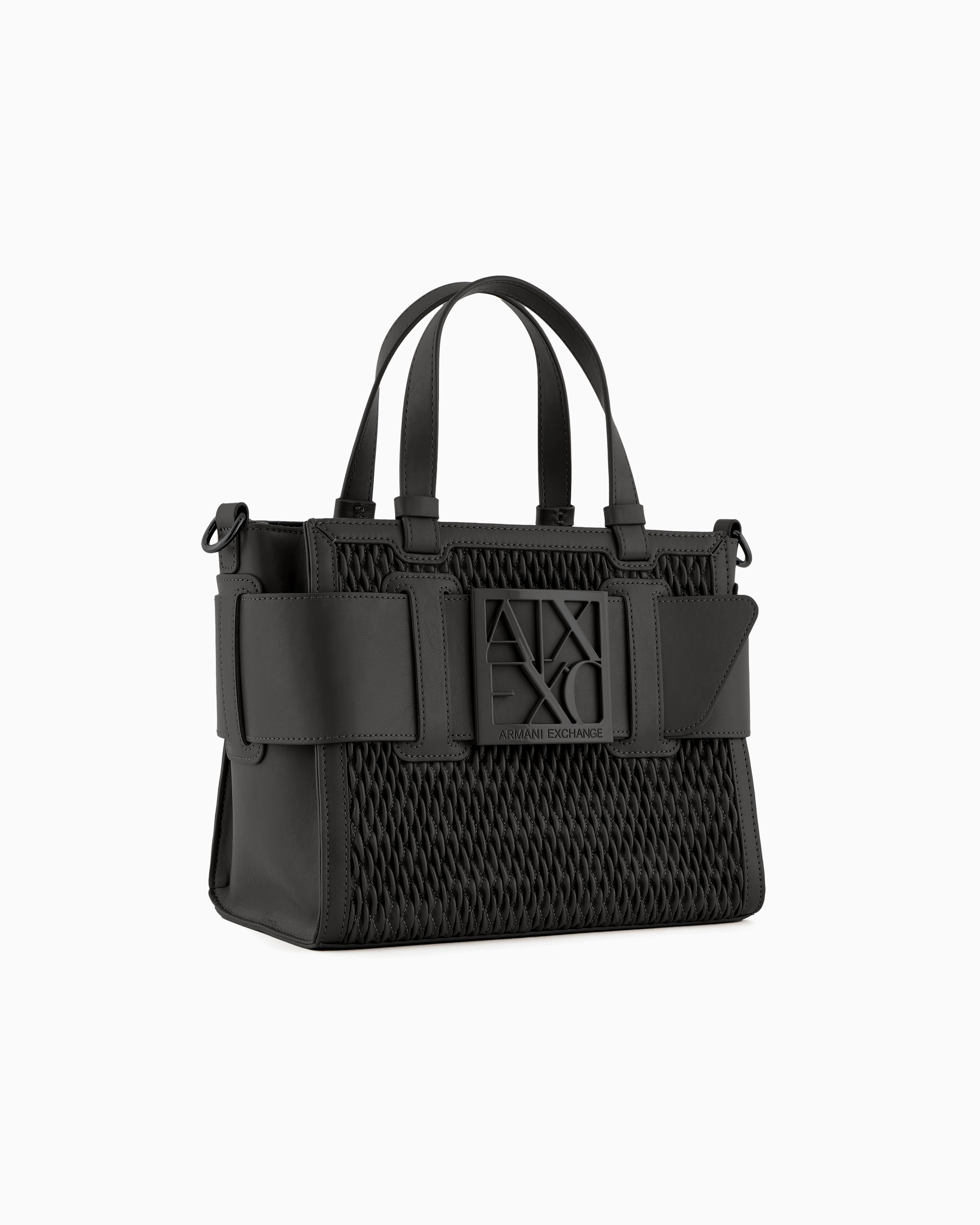 Shop Armani Exchange Medium Tote Bag In Perforated Material In Black