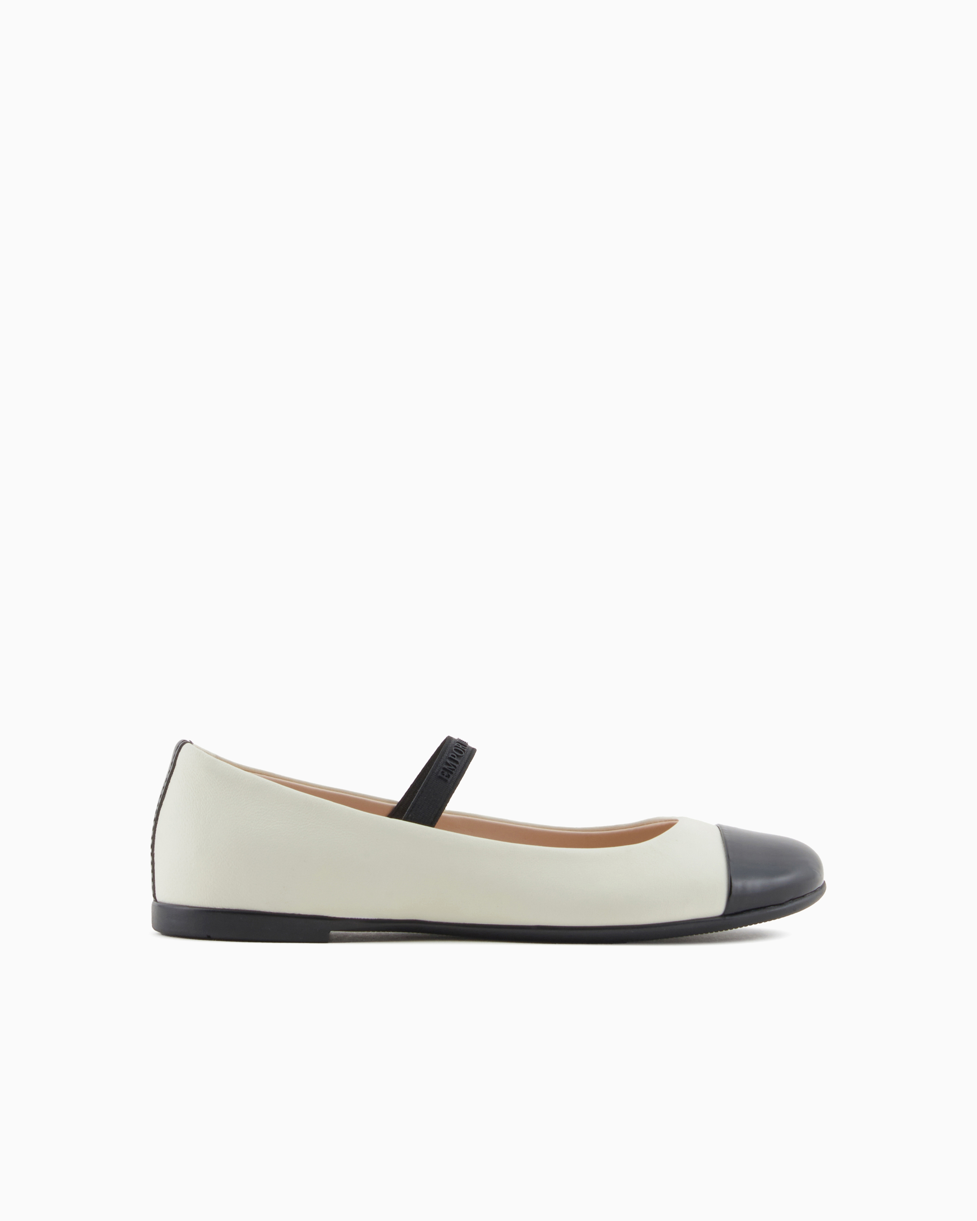 Shop Emporio Armani Nappa-leather Ballerinas With Patent Leather Toe In Beige